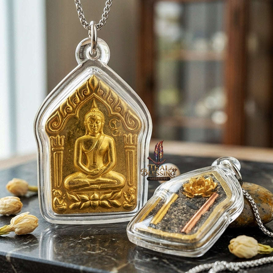 Khun Paen Pendant Thai Amulet Protection talisman good luck charm spiritual jewelry Sovereign Sacred Spirit Magnetism & Golden Brass Radiance Khun Paen Phrai Mae Bua Thong Thai Blessing Co By RURUECHA