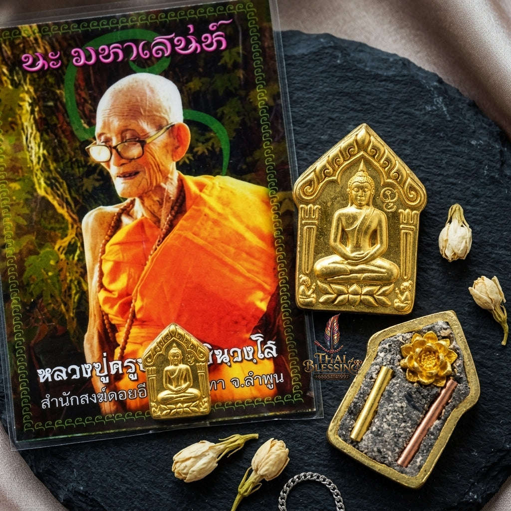 Khun Paen Pendant Thai Amulet Protection talisman good luck charm spiritual jewelry Sovereign Sacred Spirit Magnetism & Golden Brass Radiance Khun Paen Phrai Mae Bua Thong Thai Blessing Co By RURUECHA