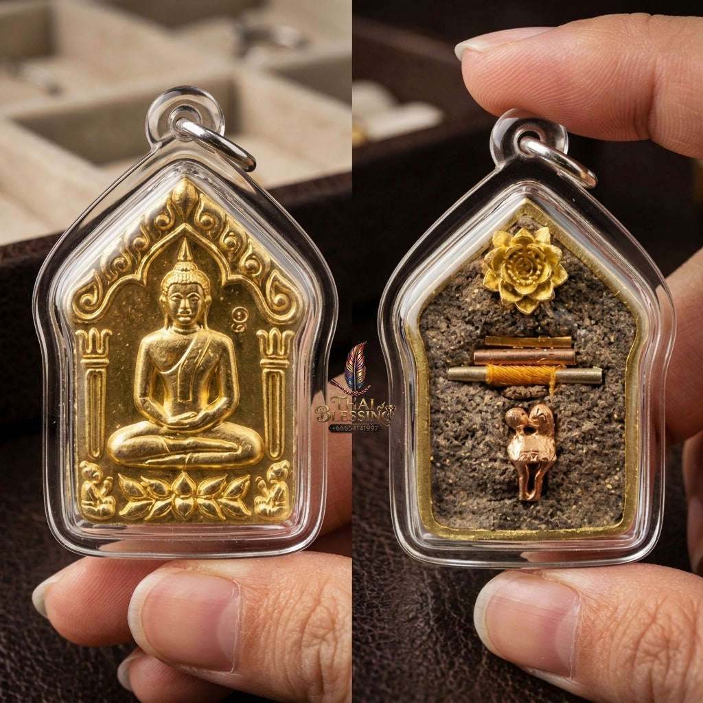 Khun Paen Pendant Thai Amulet Protection talisman good luck charm spiritual jewelry Sovereign Sacred Spirit Magnetism & Golden Brass Radiance Khun Paen Phrai Mae Bua Thong Thai Blessing Co By RURUECHA