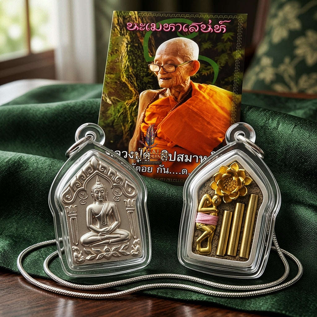 Khun Paen Pendant Thai Amulet Protection talisman good luck charm spiritual jewelry Sovereign Sacred Spirit Magnetism & Radiant Silver Elegance Khun Paen Phrai Mae Bua Thong Thai Blessing Co By RURUECHA