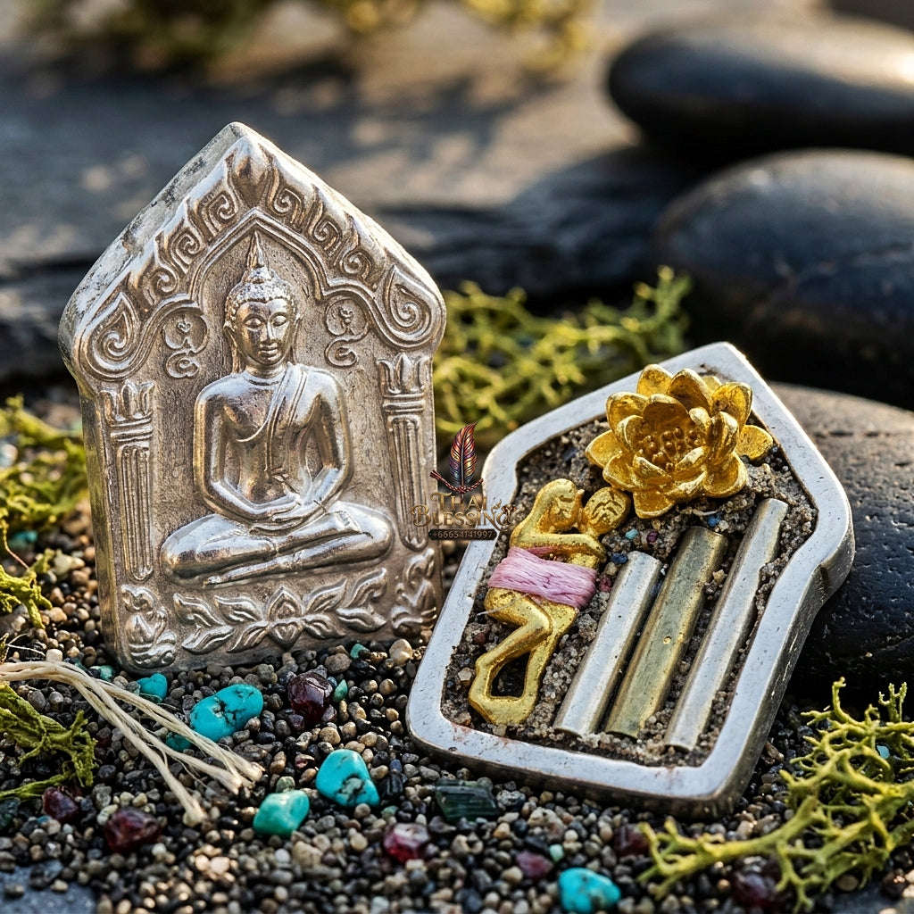 Khun Paen Pendant Thai Amulet Protection talisman good luck charm spiritual jewelry Sovereign Sacred Spirit Magnetism & Radiant Silver Elegance Khun Paen Phrai Mae Bua Thong Thai Blessing Co By RURUECHA