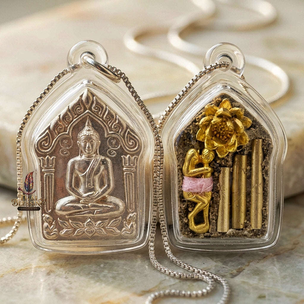 Khun Paen Pendant Thai Amulet Protection talisman good luck charm spiritual jewelry Sovereign Sacred Spirit Magnetism & Radiant Silver Elegance Khun Paen Phrai Mae Bua Thong Thai Blessing Co By RURUECHA