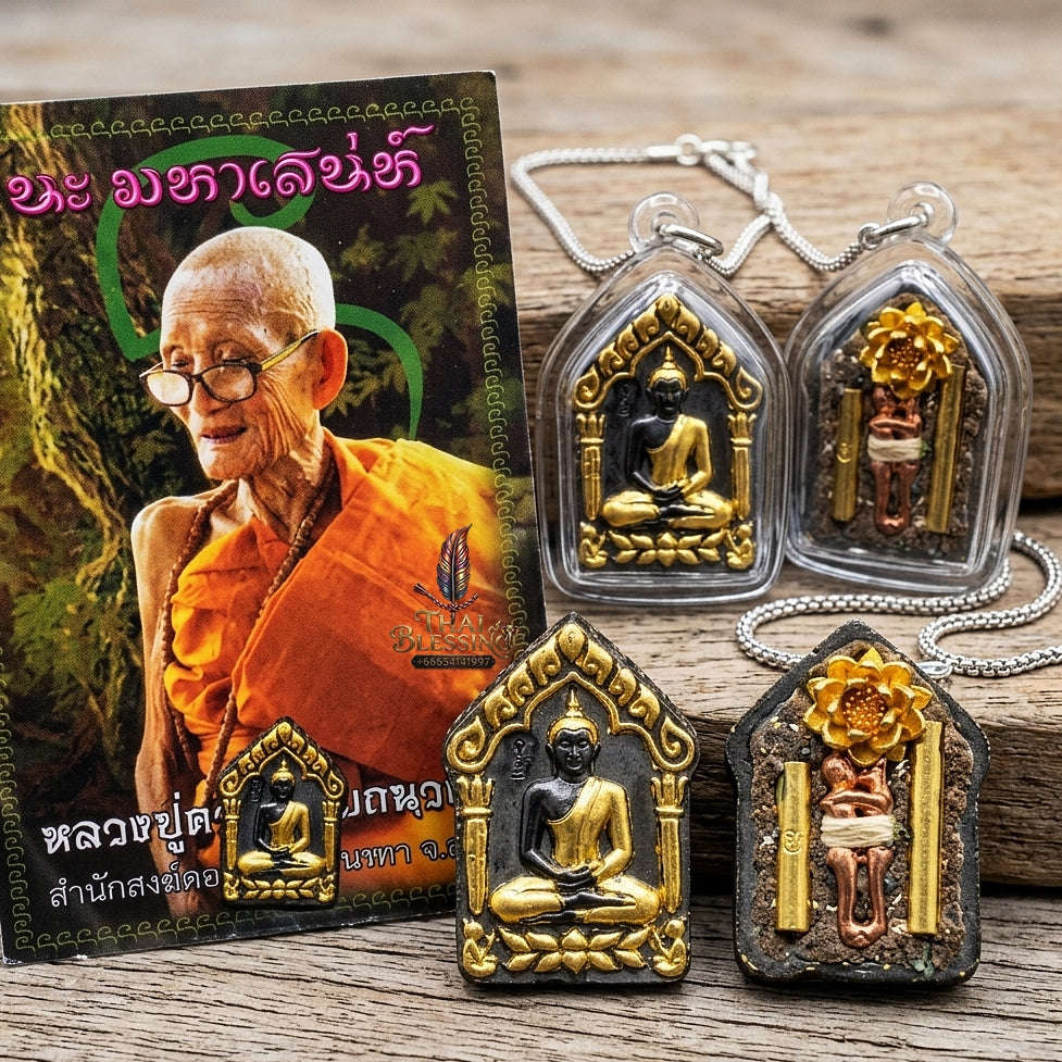 Khun Paen Phrai Mae Bua Thong Thai Amulet Protection talisman good luck charm spiritual jewelry Sacred Charm Metta Maha Saneh Wealth Attraction Gold Leaf Bronze Metallurgy Thai Blessing Co By RURUECHA