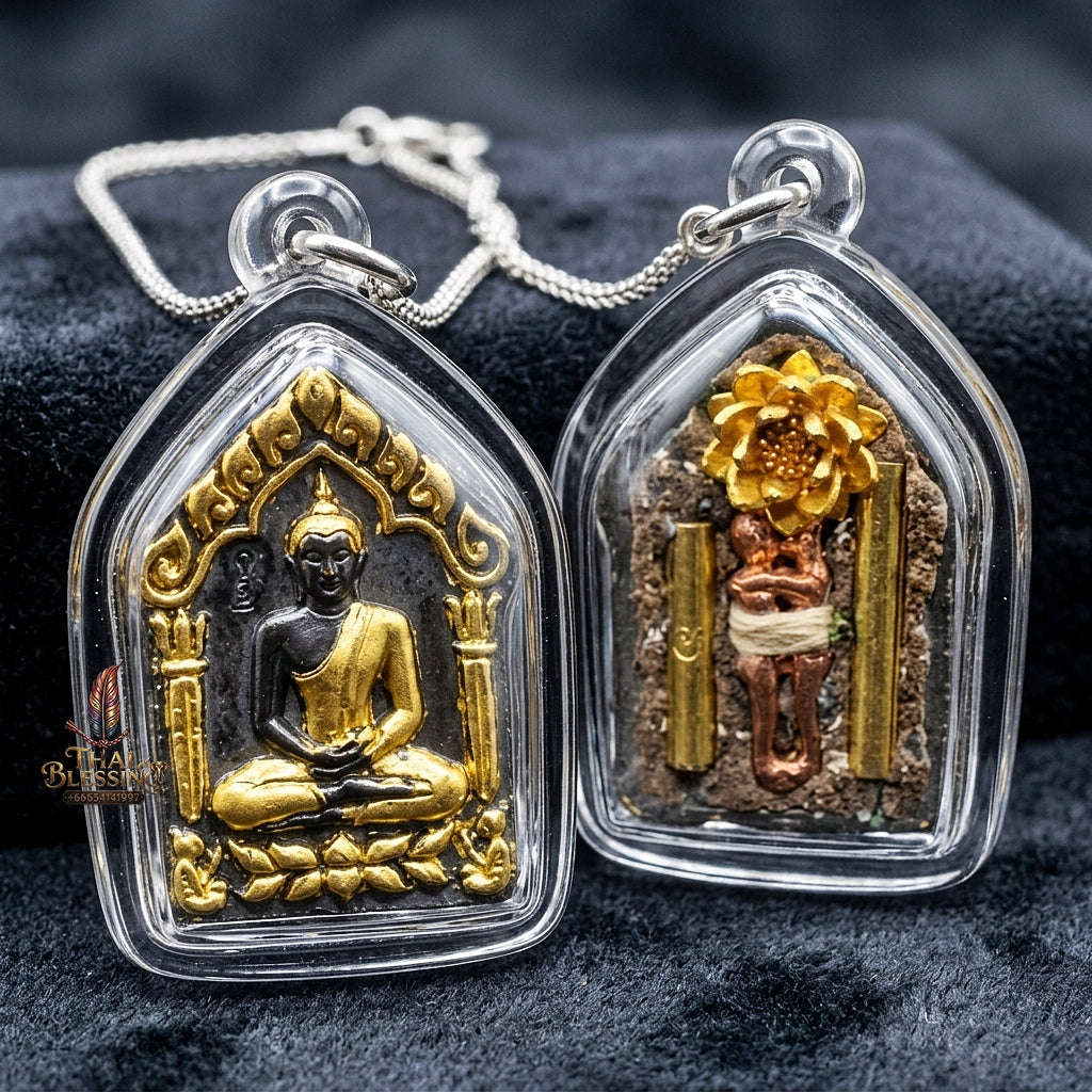Khun Paen Phrai Mae Bua Thong Thai Amulet Protection talisman good luck charm spiritual jewelry Sacred Charm Metta Maha Saneh Wealth Attraction Gold Leaf Bronze Metallurgy Thai Blessing Co By RURUECHA