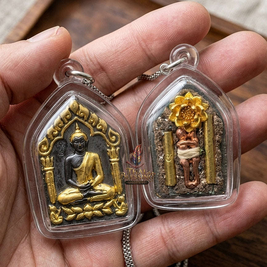 Khun Paen Phrai Mae Bua Thong Thai Amulet Protection talisman good luck charm spiritual jewelry Sacred Charm Metta Maha Saneh Wealth Attraction Gold Leaf Bronze Metallurgy Thai Blessing Co By RURUECHA
