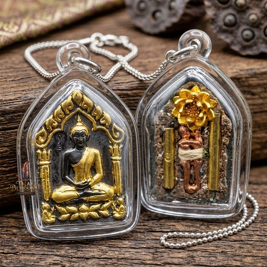 Khun Paen Phrai Mae Bua Thong Thai Amulet Protection talisman good luck charm spiritual jewelry Sacred Charm Metta Maha Saneh Wealth Attraction Gold Leaf Bronze Metallurgy Thai Blessing Co By RURUECHA