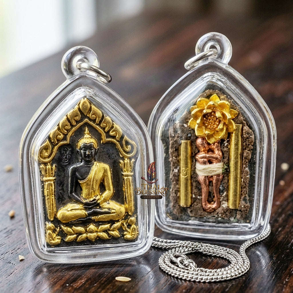 Khun Paen Phrai Mae Bua Thong Thai Amulet Protection talisman good luck charm spiritual jewelry Sacred Charm Metta Maha Saneh Wealth Attraction Gold Leaf Bronze Metallurgy Thai Blessing Co By RURUECHA