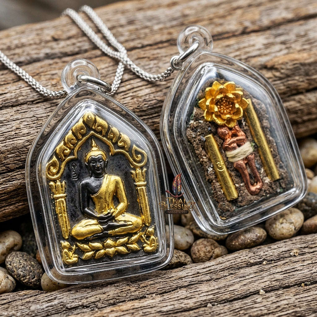 Khun Paen Phrai Mae Bua Thong Thai Amulet Protection talisman good luck charm spiritual jewelry Sacred Charm Metta Maha Saneh Wealth Attraction Gold Leaf Bronze Metallurgy Thai Blessing Co By RURUECHA