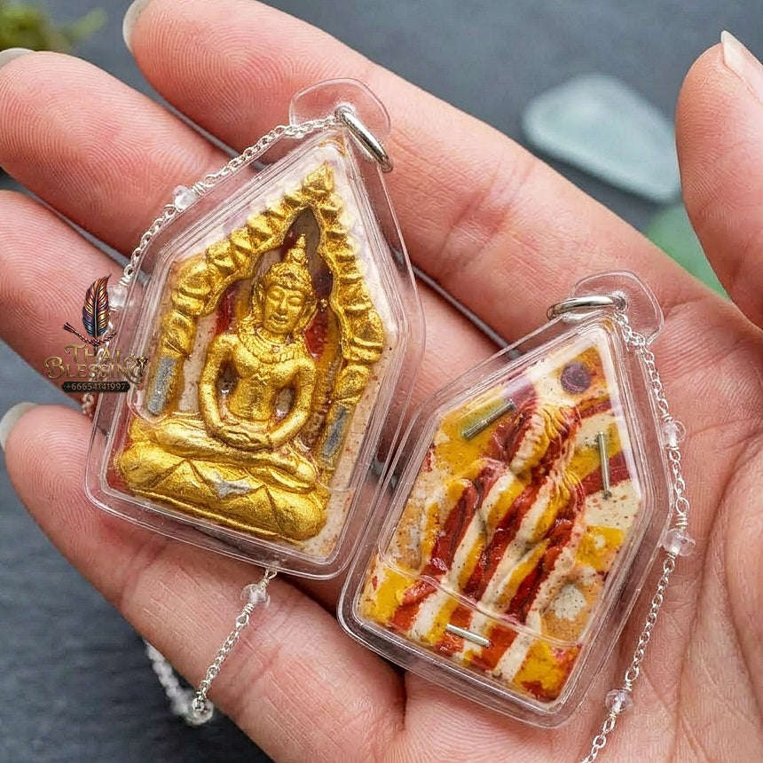 Khun Paen Phrai Sane Thai Amulet Protection talisman good luck charm spiritual jewelry Sacred Charm Metta Maha Saneh Mae Per Dok Thong Sacred Charm Oil Waterproof Casing Thai Blessing Co By RURUECHA