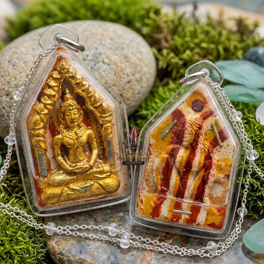 Khun Paen Phrai Sane Thai Amulet Protection talisman good luck charm spiritual jewelry Sacred Charm Metta Maha Saneh Mae Per Dok Thong Sacred Charm Oil Waterproof Casing Thai Blessing Co By RURUECHA