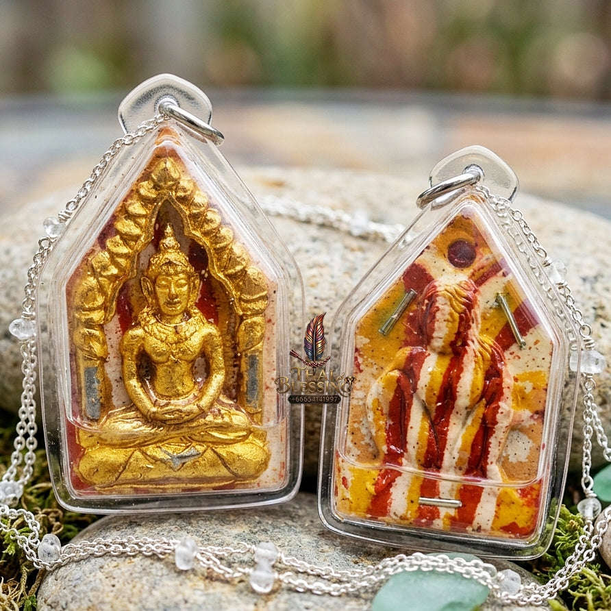 Khun Paen Phrai Sane Thai Amulet Protection talisman good luck charm spiritual jewelry Sacred Charm Metta Maha Saneh Mae Per Dok Thong Sacred Charm Oil Waterproof Casing Thai Blessing Co By RURUECHA