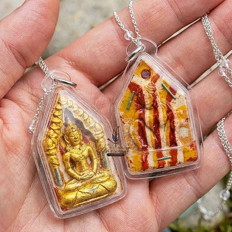 Khun Paen Phrai Sane Thai Amulet Protection talisman good luck charm spiritual jewelry Sacred Charm Metta Maha Saneh Mae Per Dok Thong Sacred Charm Oil Waterproof Casing Thai Blessing Co By RURUECHA