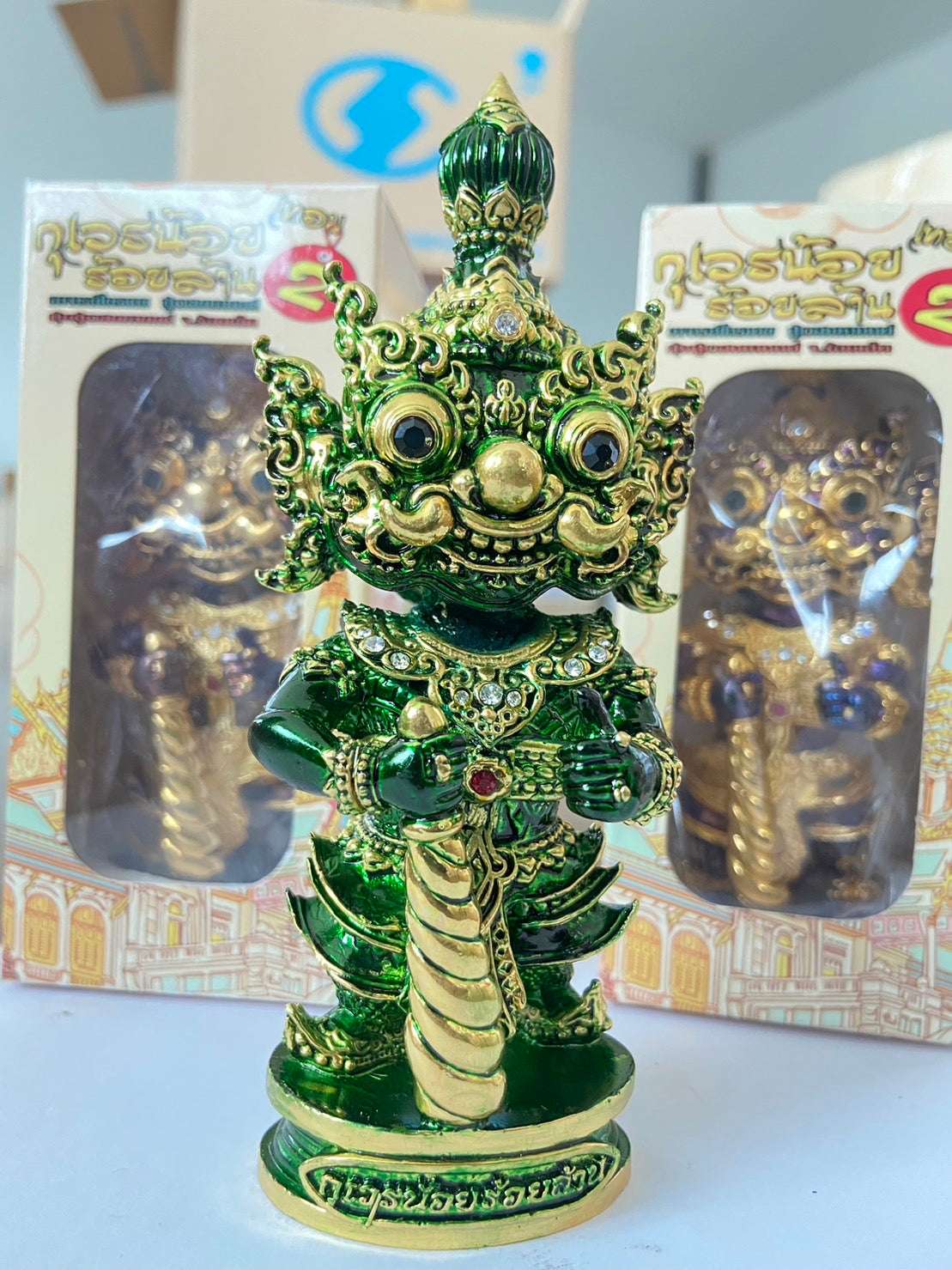 Khwen Khuveren Statue for Prosperity - 5 Inch Abundance and Wealth Figurine 1.4 Emerald Body