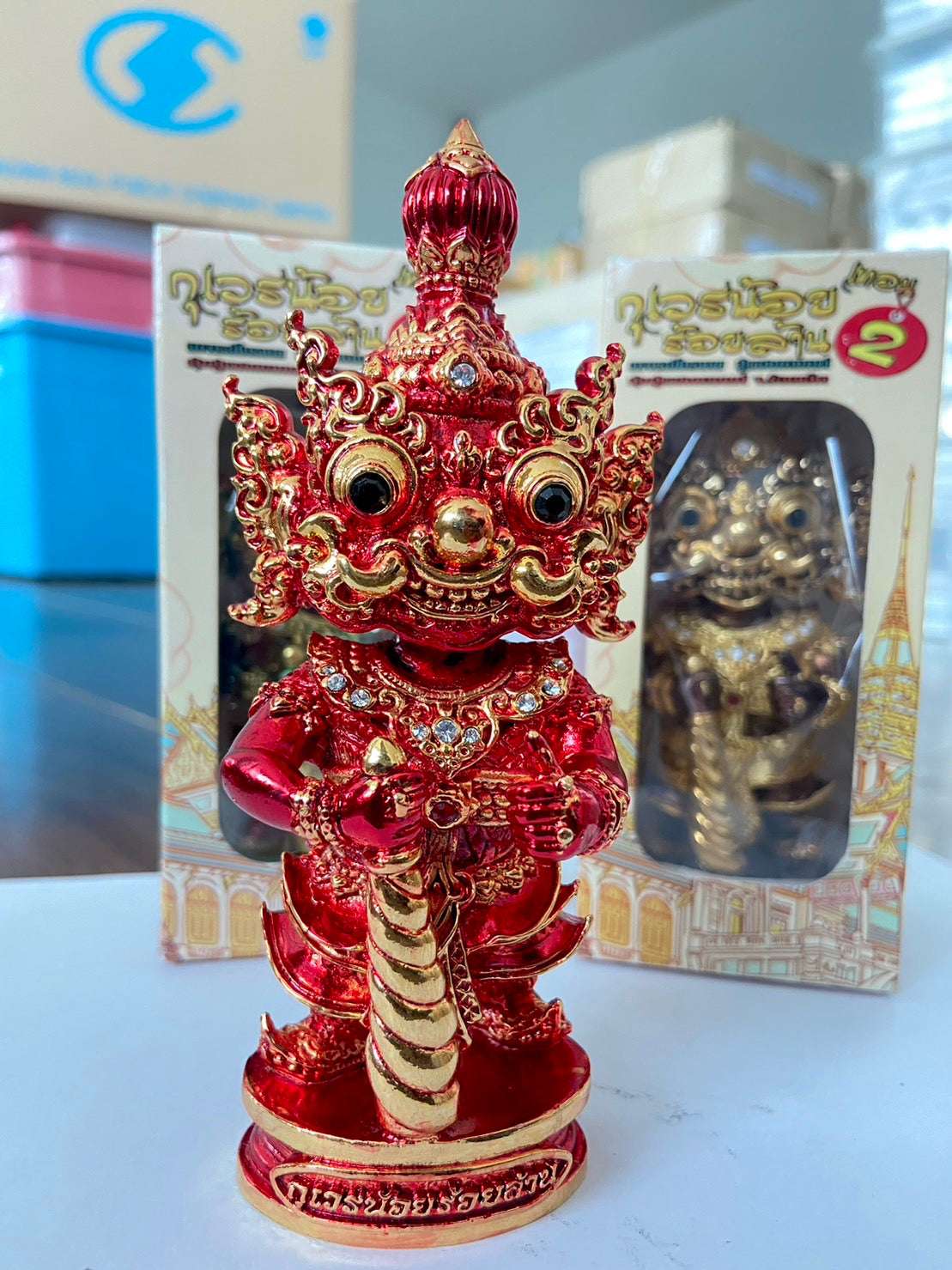 Khwen Khuveren Statue for Prosperity - 5 Inch Abundance and Wealth Figurine 1.3 Ruby body