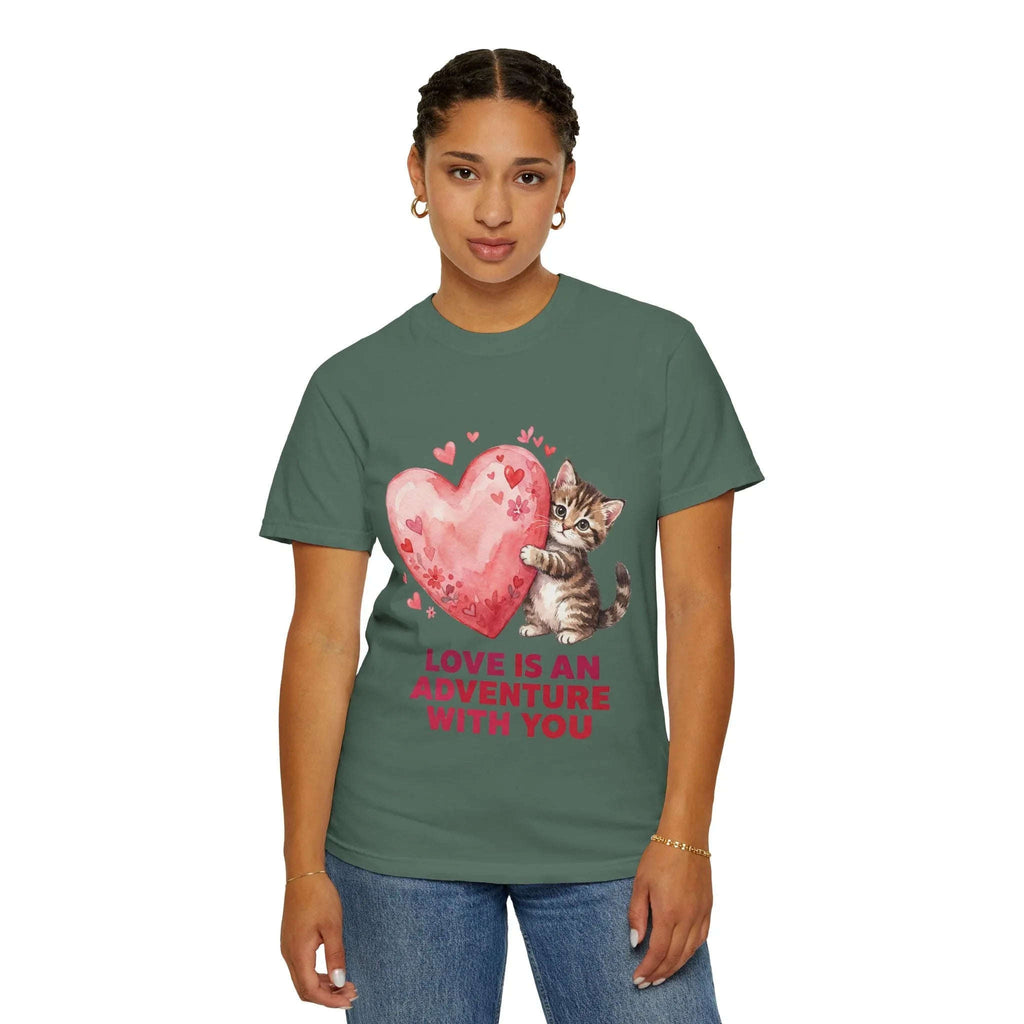 Kitten Heart T-Shirt | Love Is An Adventure With You Cute Cat Graphic Tee