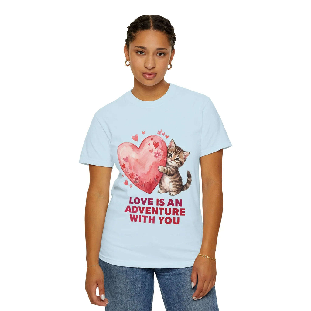 Kitten Heart T-Shirt | Love Is An Adventure With You Cute Cat Graphic Tee