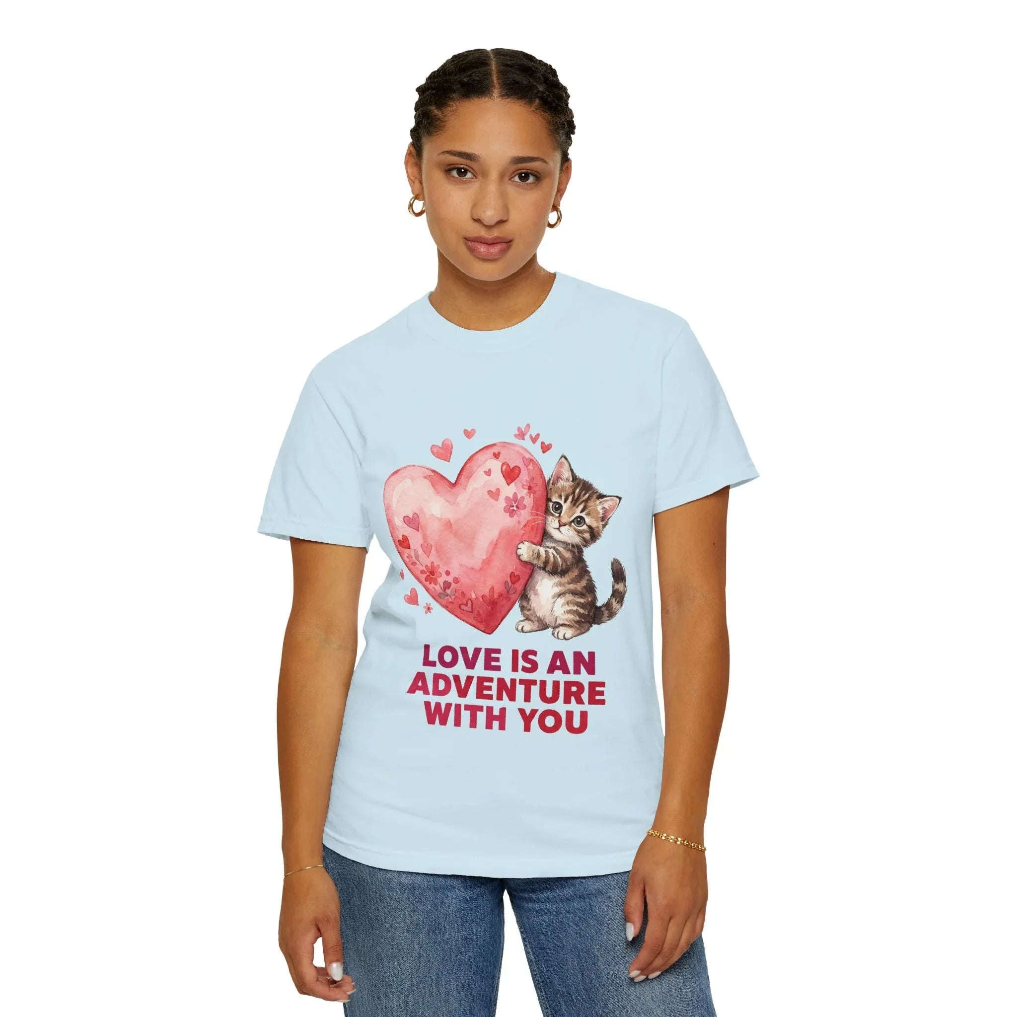 Kitten Heart T-Shirt | Love Is An Adventure With You Cute Cat Graphic Tee