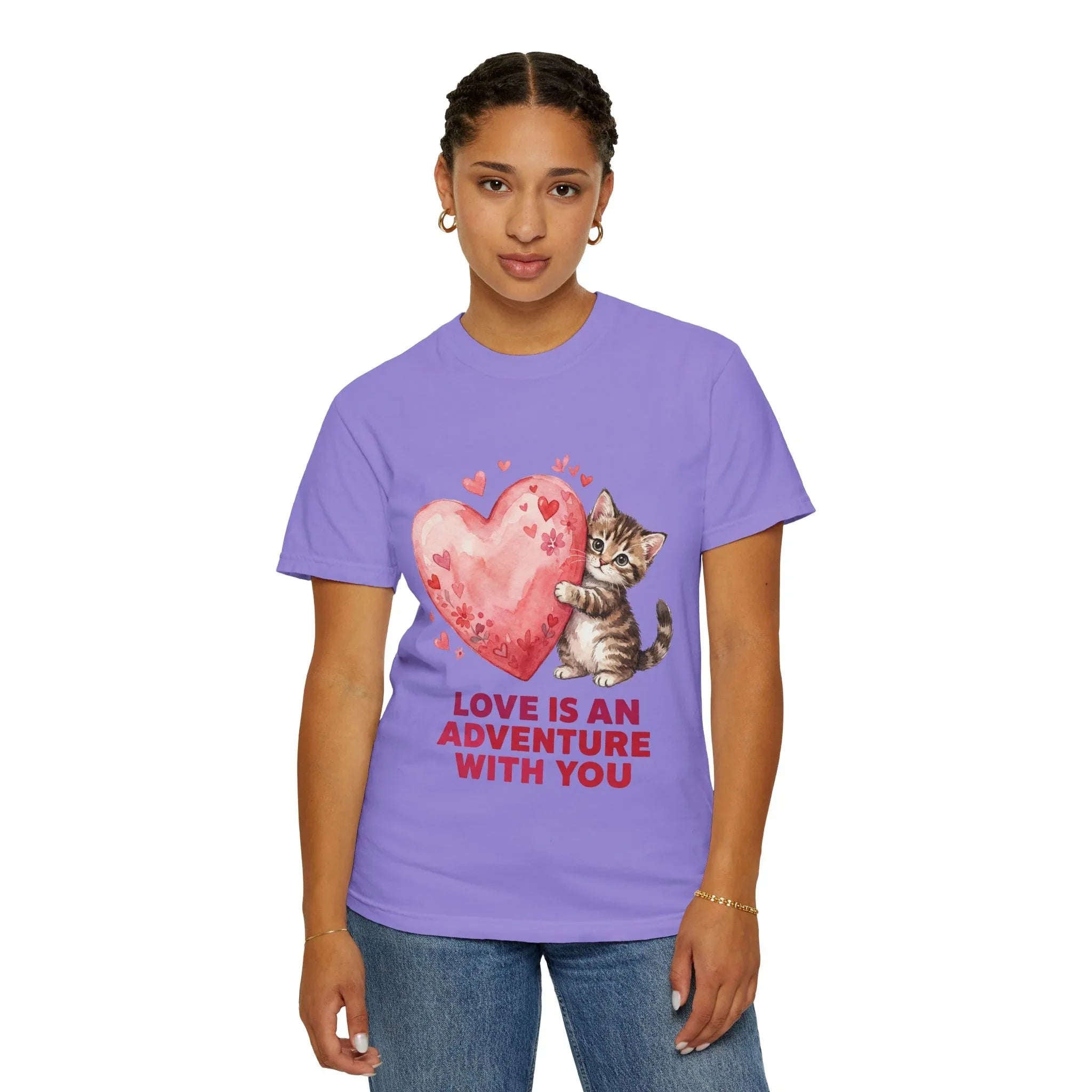 Kitten Heart T-Shirt | Love Is An Adventure With You Cute Cat Graphic Tee