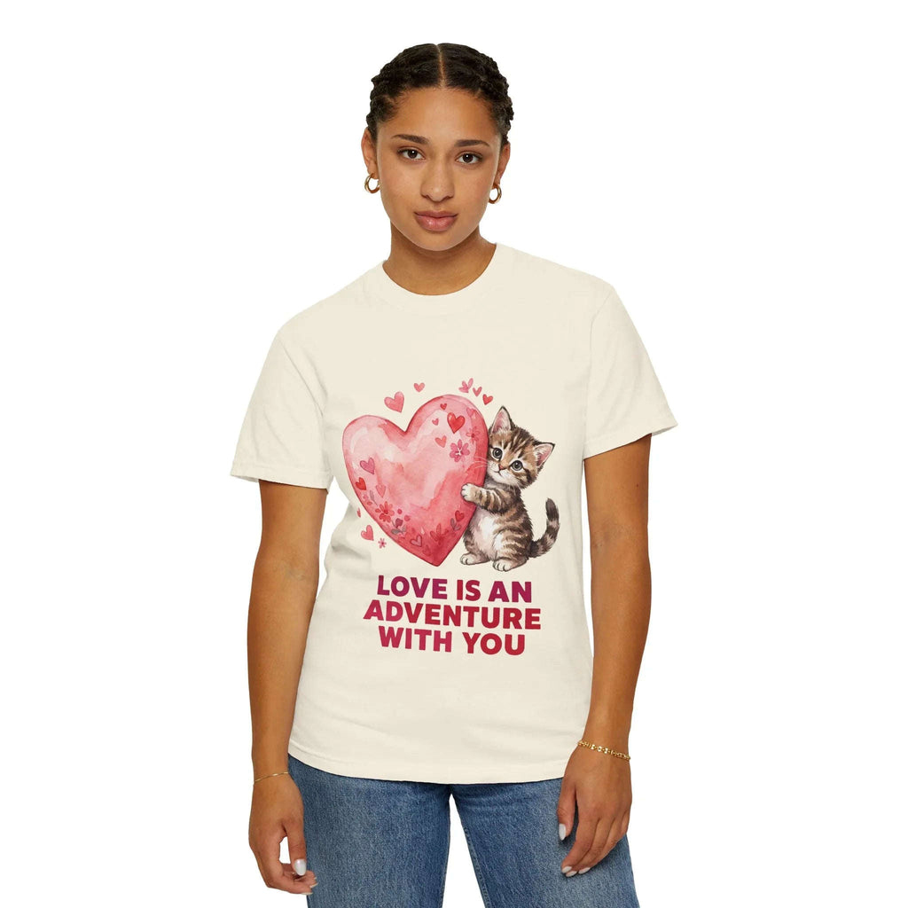 Kitten Heart T-Shirt | Love Is An Adventure With You Cute Cat Graphic Tee