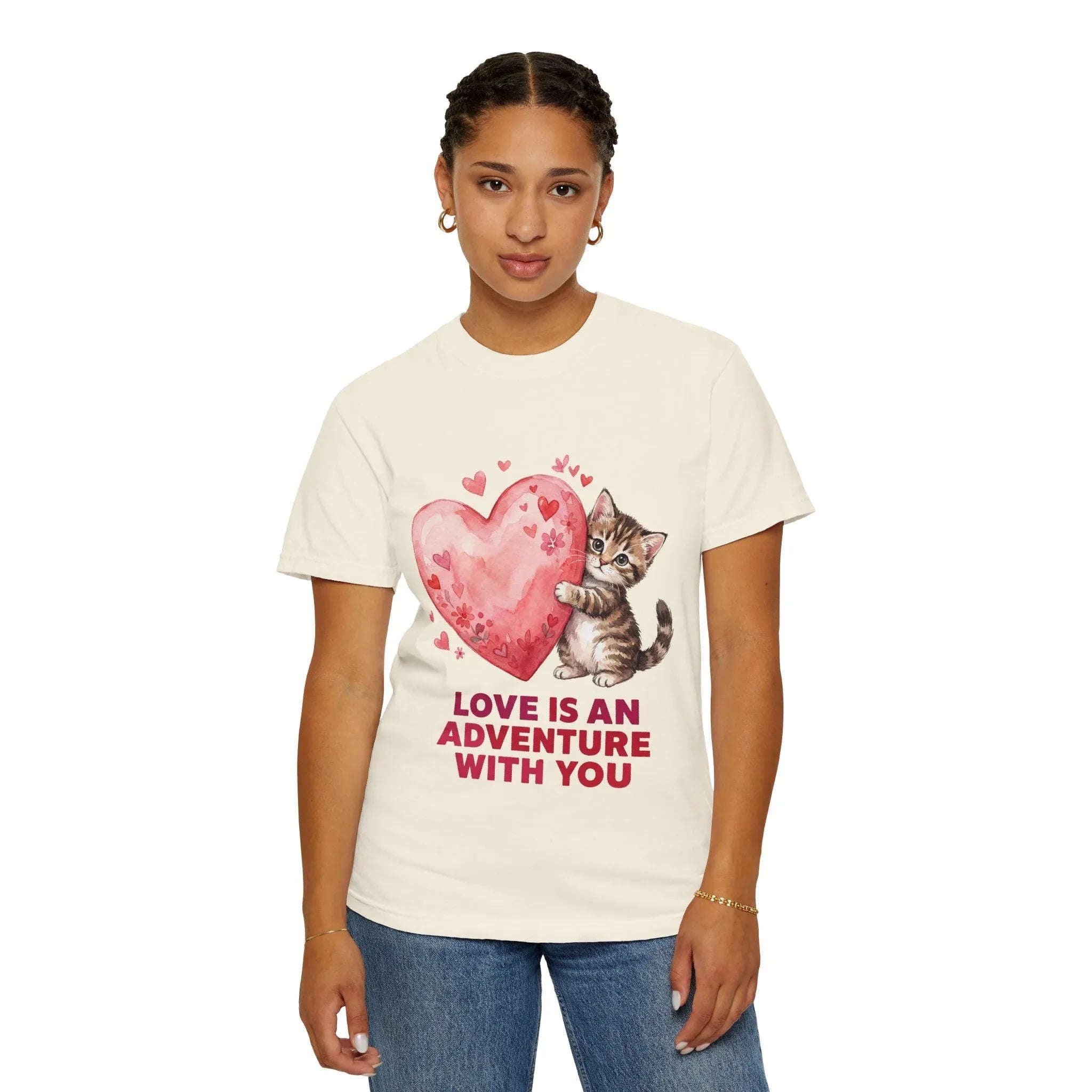 Kitten Heart T-Shirt | Love Is An Adventure With You Cute Cat Graphic Tee