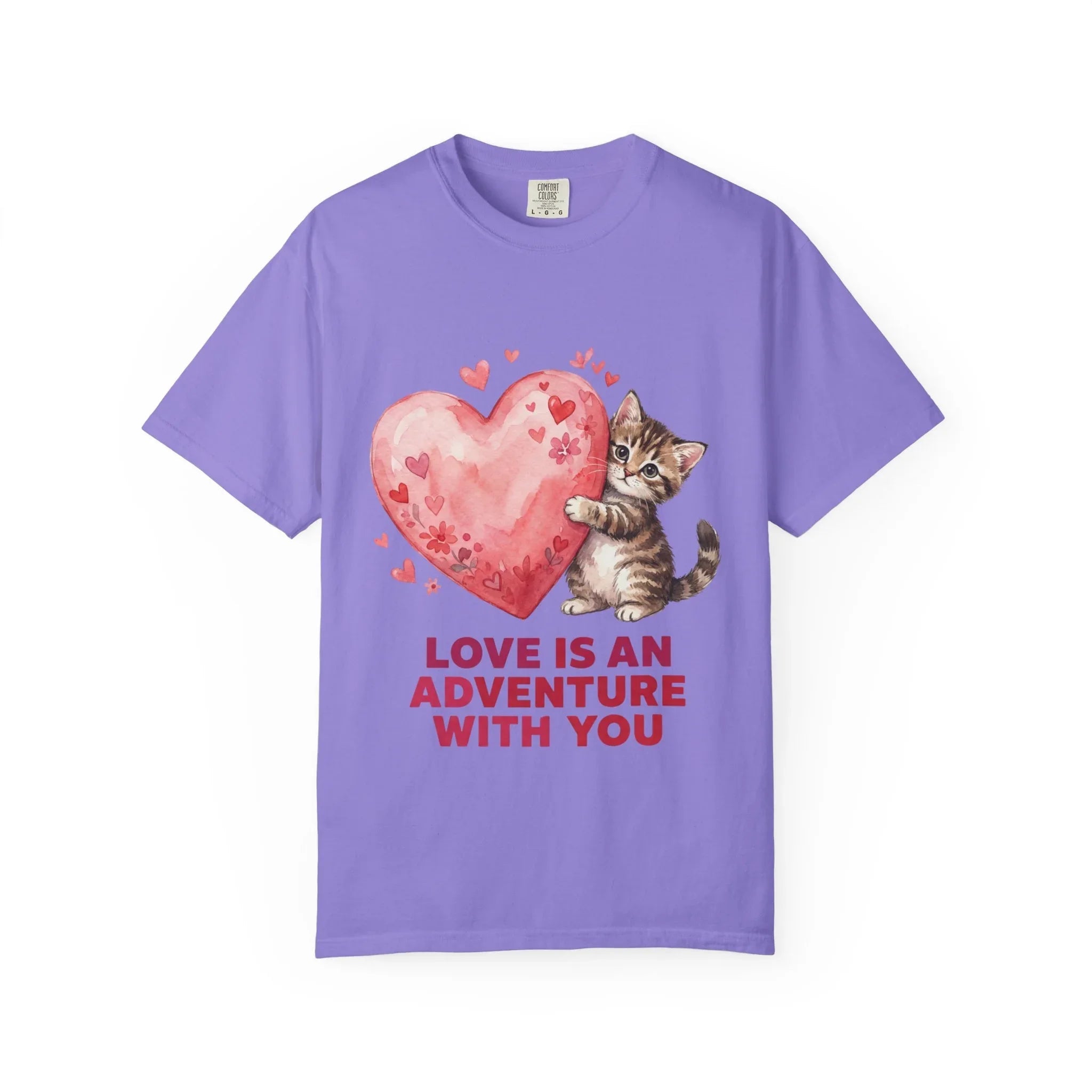 Kitten Heart T-Shirt | Love Is An Adventure With You Cute Cat Graphic Tee Violet