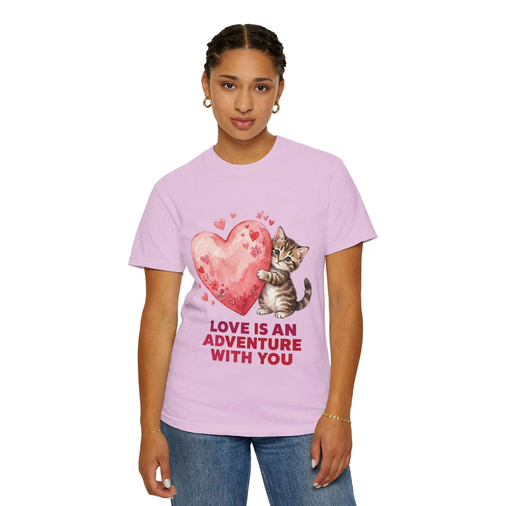 Kitten Heart T-Shirt | Love Is An Adventure With You Cute Cat Graphic Tee
