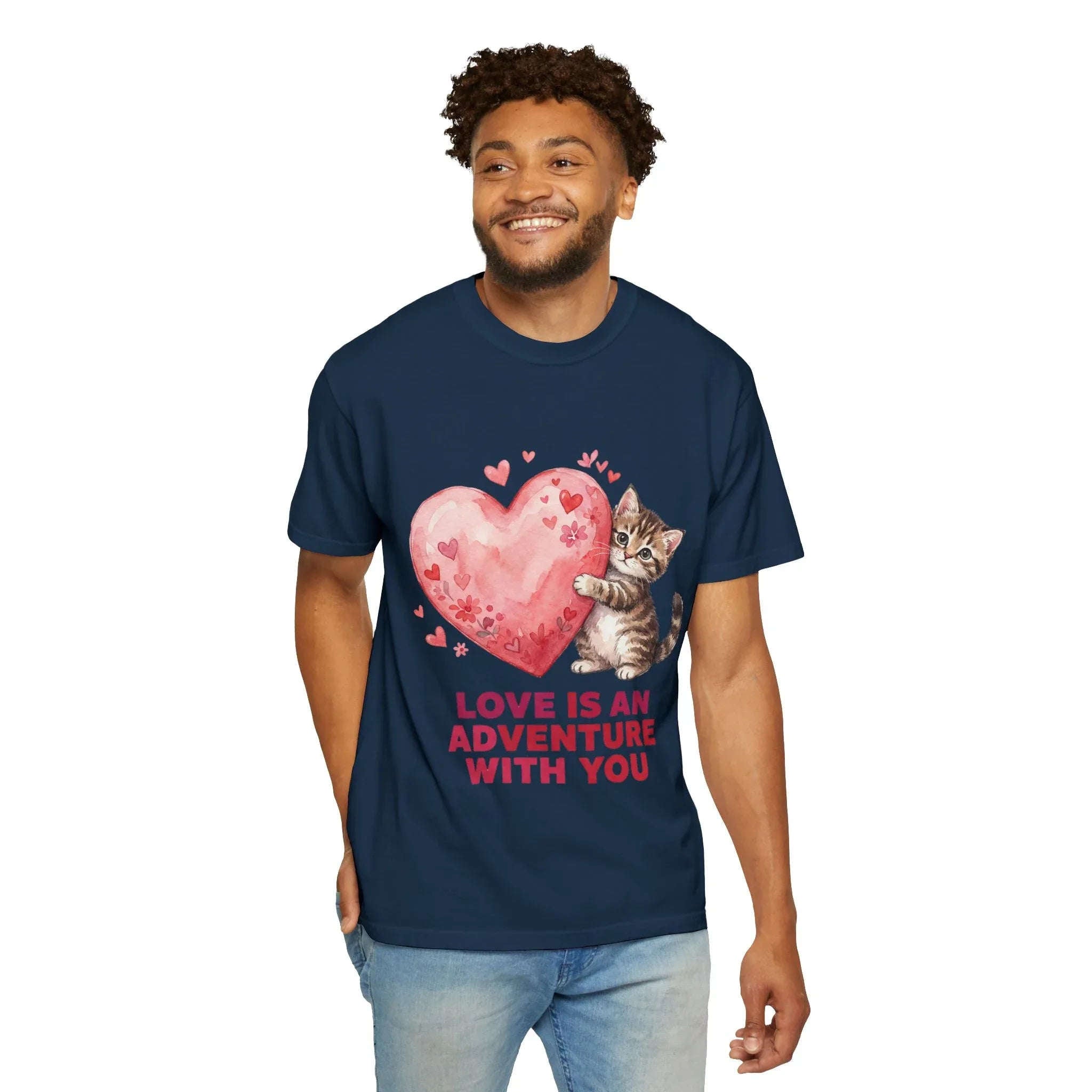Kitten Heart T-Shirt | Love Is An Adventure With You Cute Cat Graphic Tee