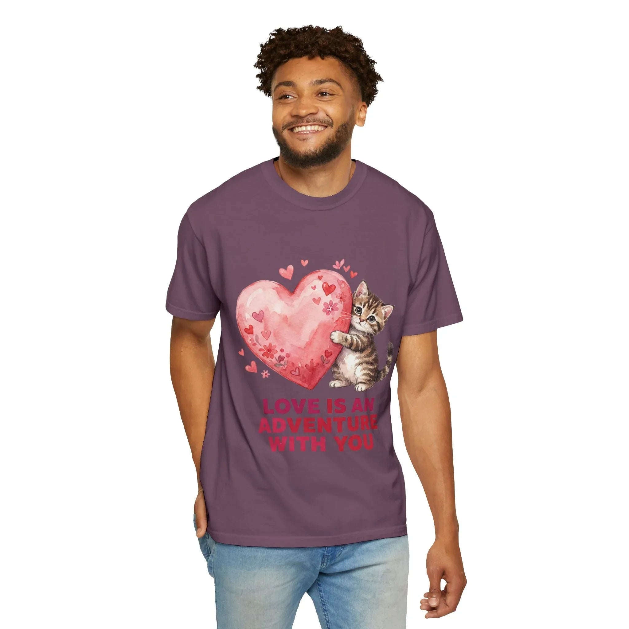 Kitten Heart T-Shirt | Love Is An Adventure With You Cute Cat Graphic Tee