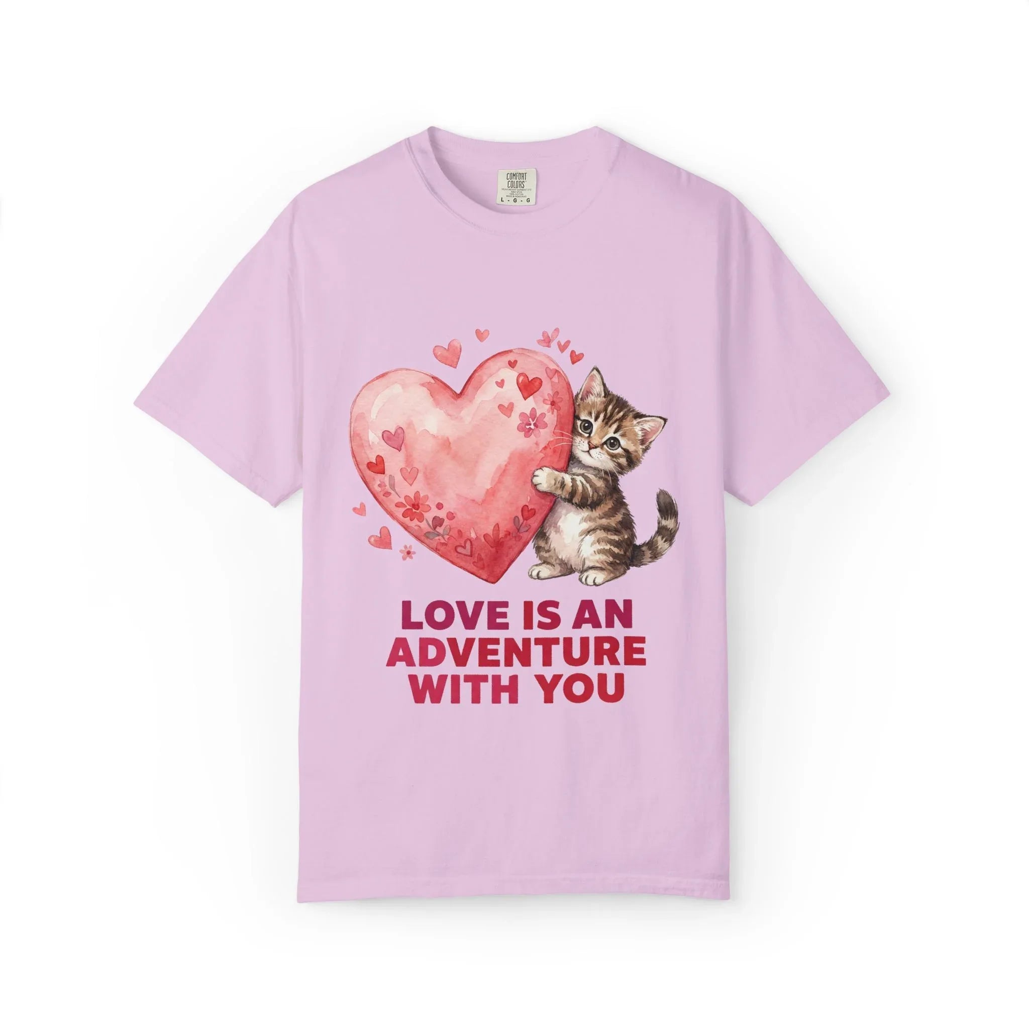 Kitten Heart T-Shirt | Love Is An Adventure With You Cute Cat Graphic Tee Orchid