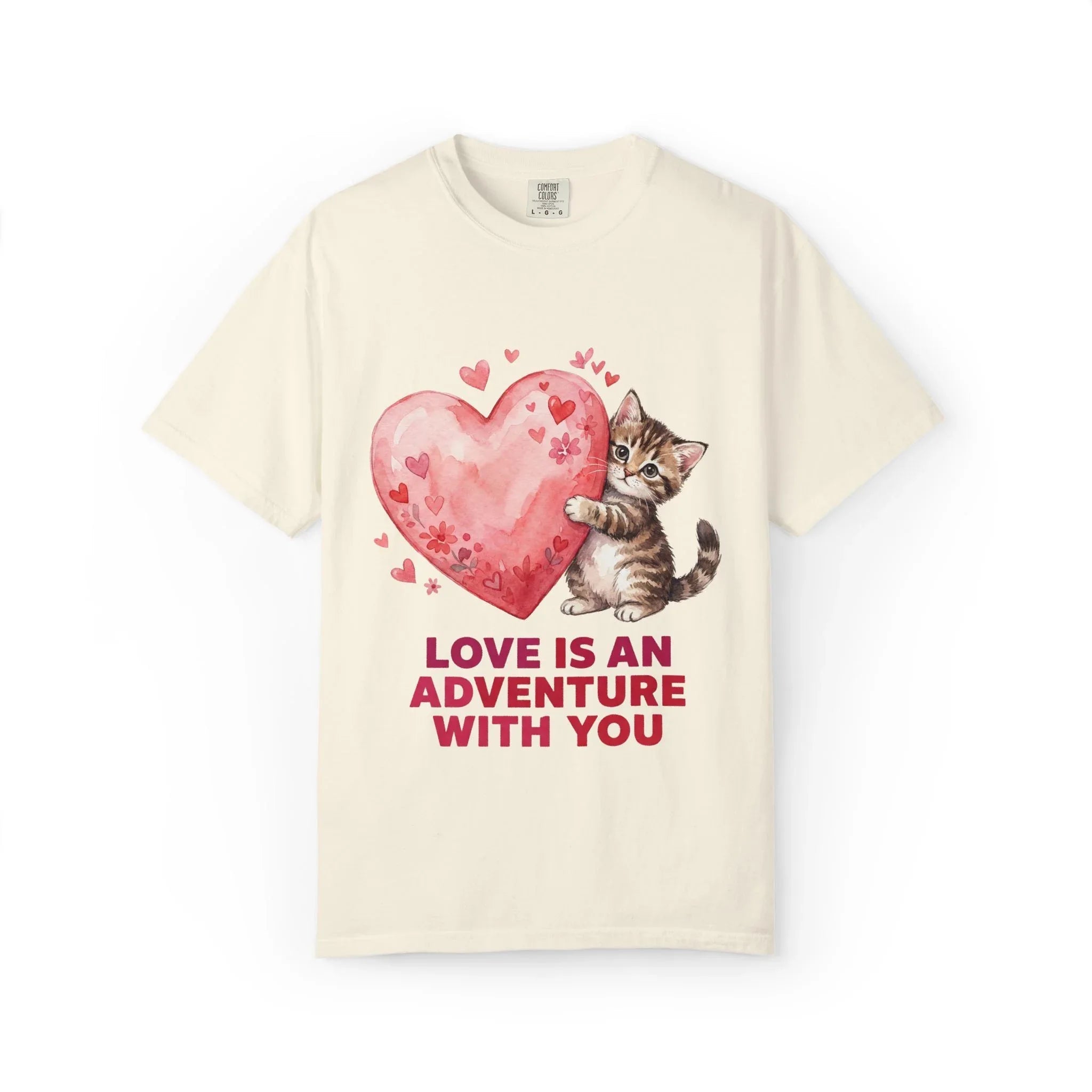 Kitten Heart T-Shirt | Love Is An Adventure With You Cute Cat Graphic Tee Ivory