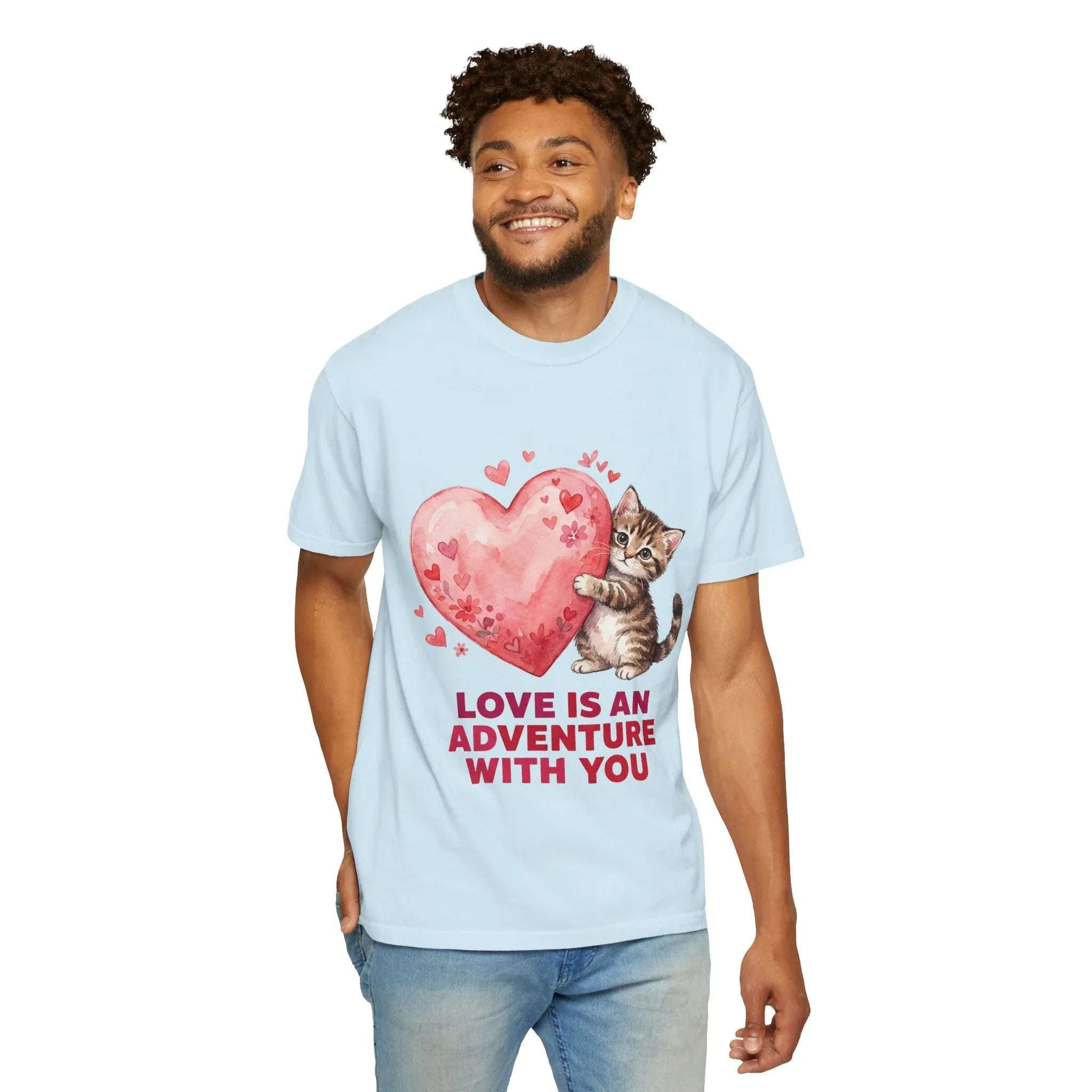 Kitten Heart T-Shirt | Love Is An Adventure With You Cute Cat Graphic Tee