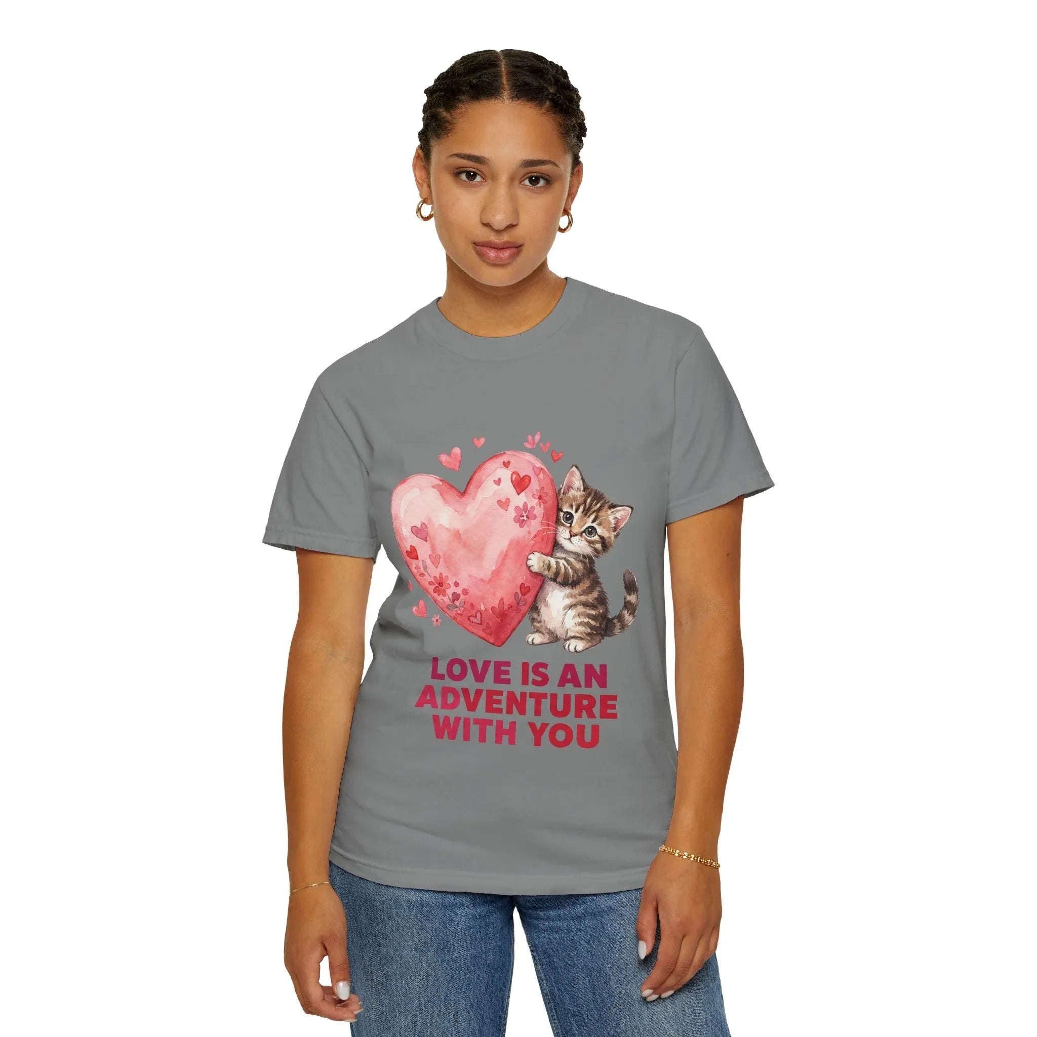 Kitten Heart T-Shirt | Love Is An Adventure With You Cute Cat Graphic Tee