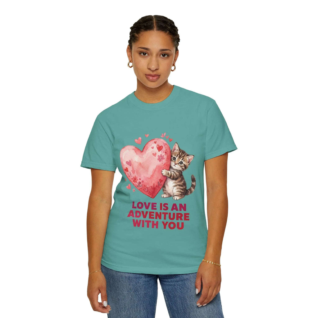 Kitten Heart T-Shirt | Love Is An Adventure With You Cute Cat Graphic Tee