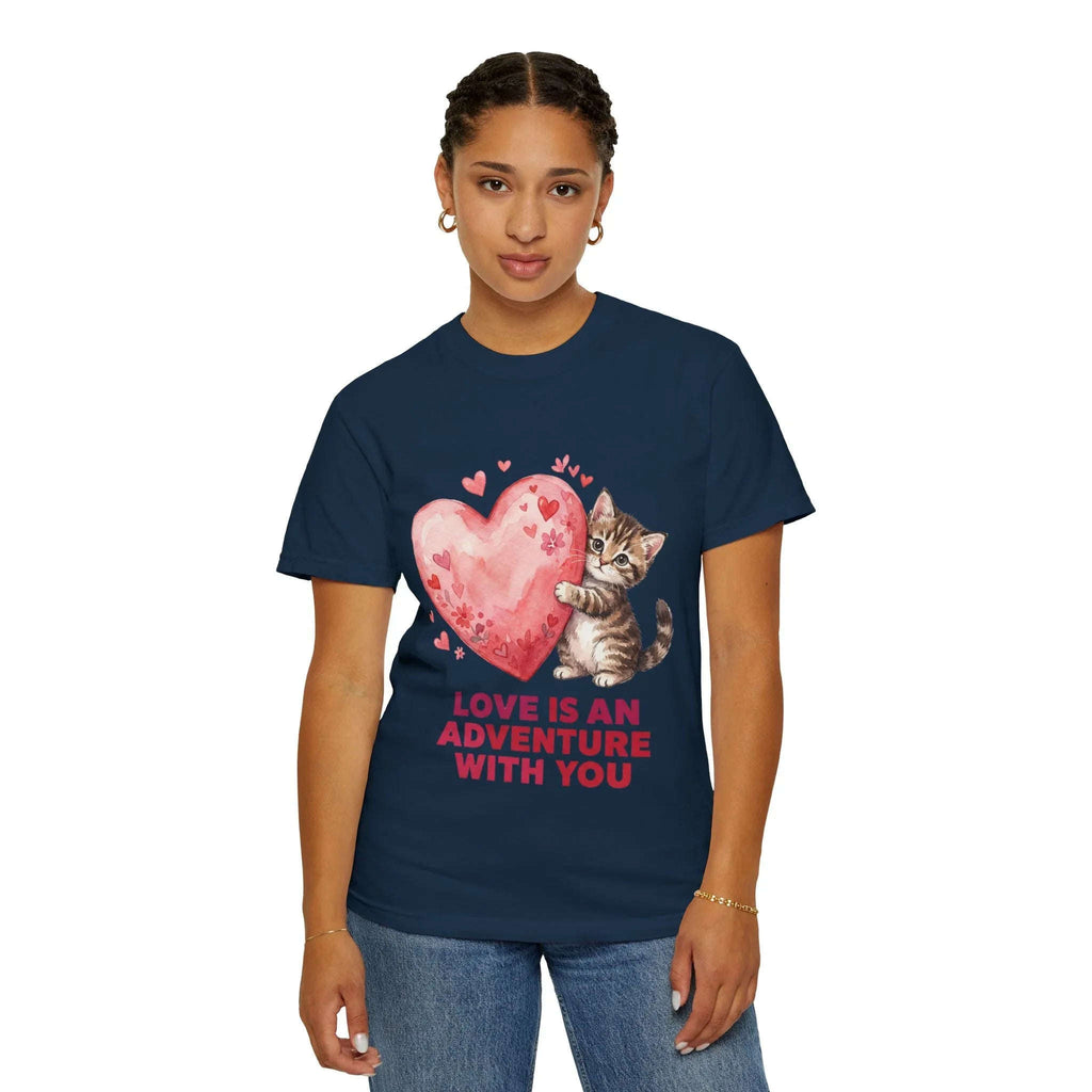 Kitten Heart T-Shirt | Love Is An Adventure With You Cute Cat Graphic Tee
