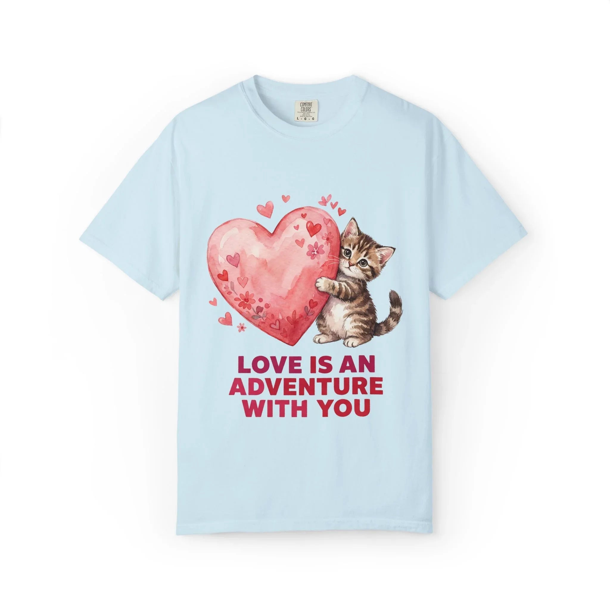 Kitten Heart T-Shirt | Love Is An Adventure With You Cute Cat Graphic Tee Chambray