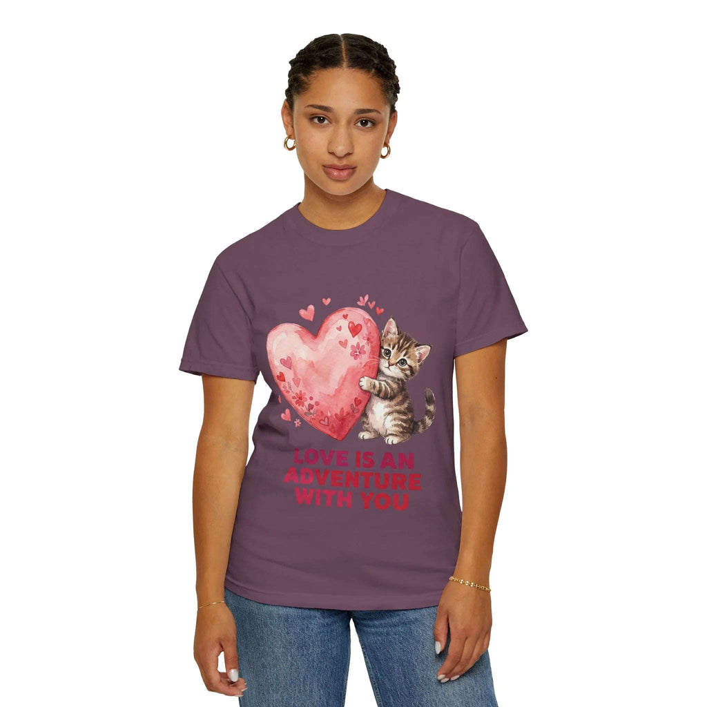 Kitten Heart T-Shirt | Love Is An Adventure With You Cute Cat Graphic Tee