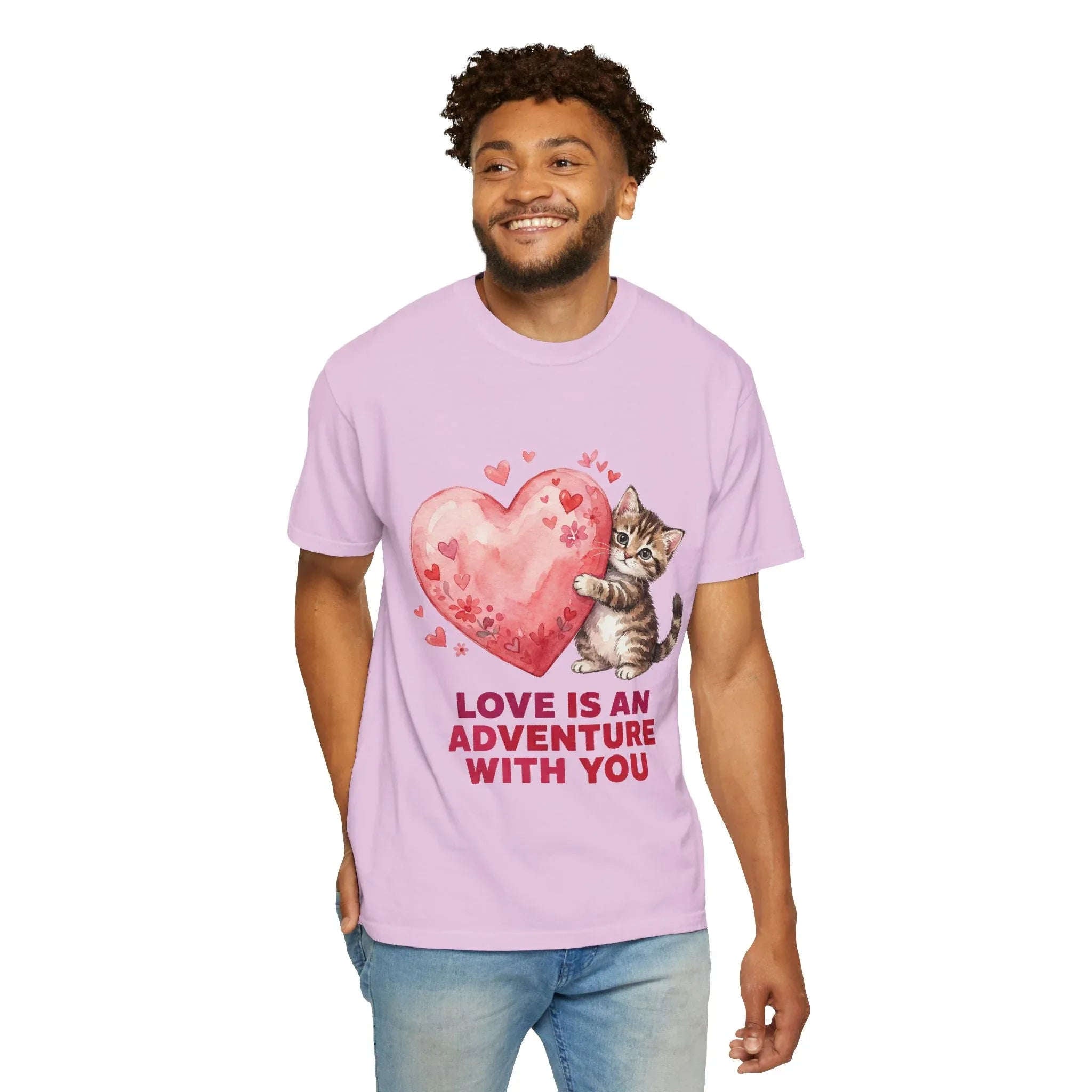 Kitten Heart T-Shirt | Love Is An Adventure With You Cute Cat Graphic Tee