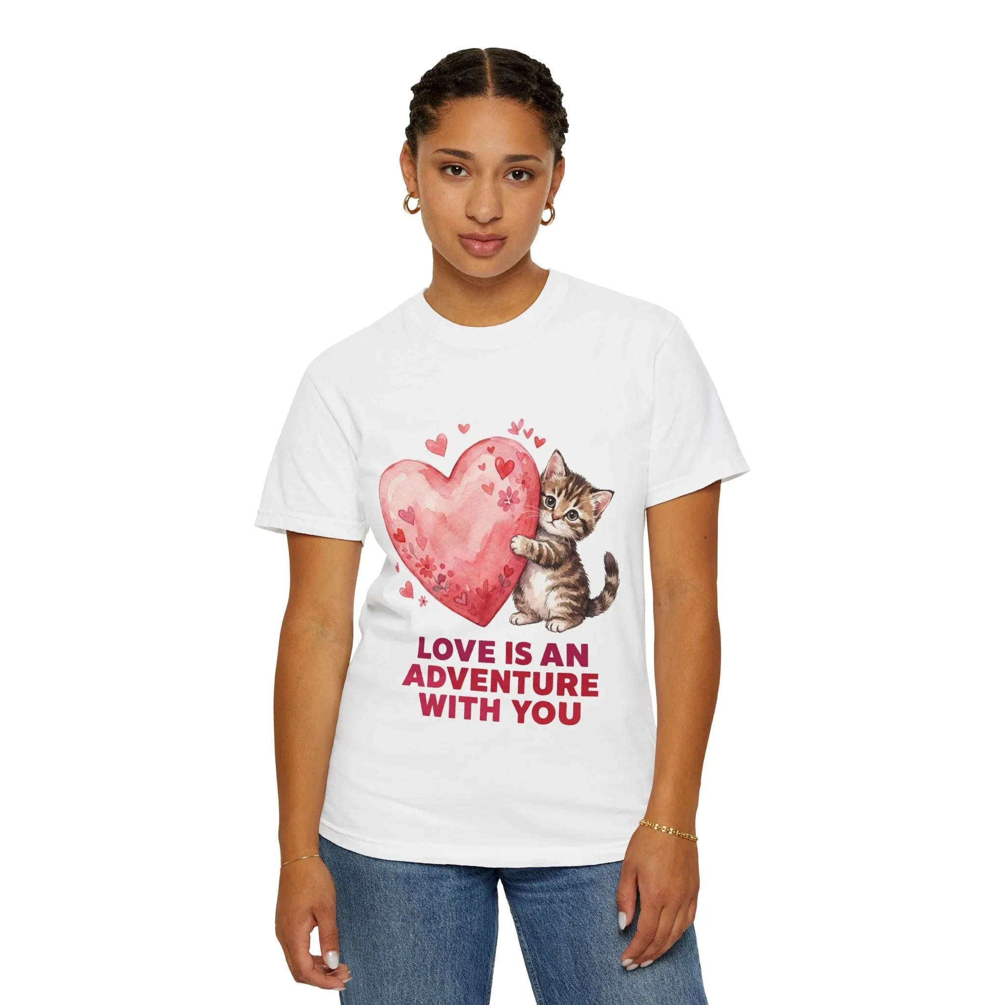 Kitten Heart T-Shirt | Love Is An Adventure With You Cute Cat Graphic Tee