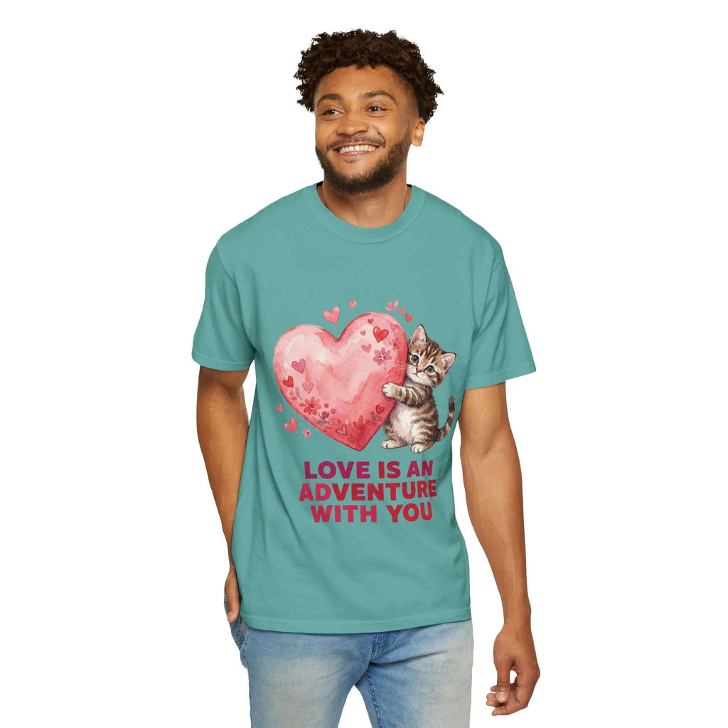 Kitten Heart T-Shirt | Love Is An Adventure With You Cute Cat Graphic Tee