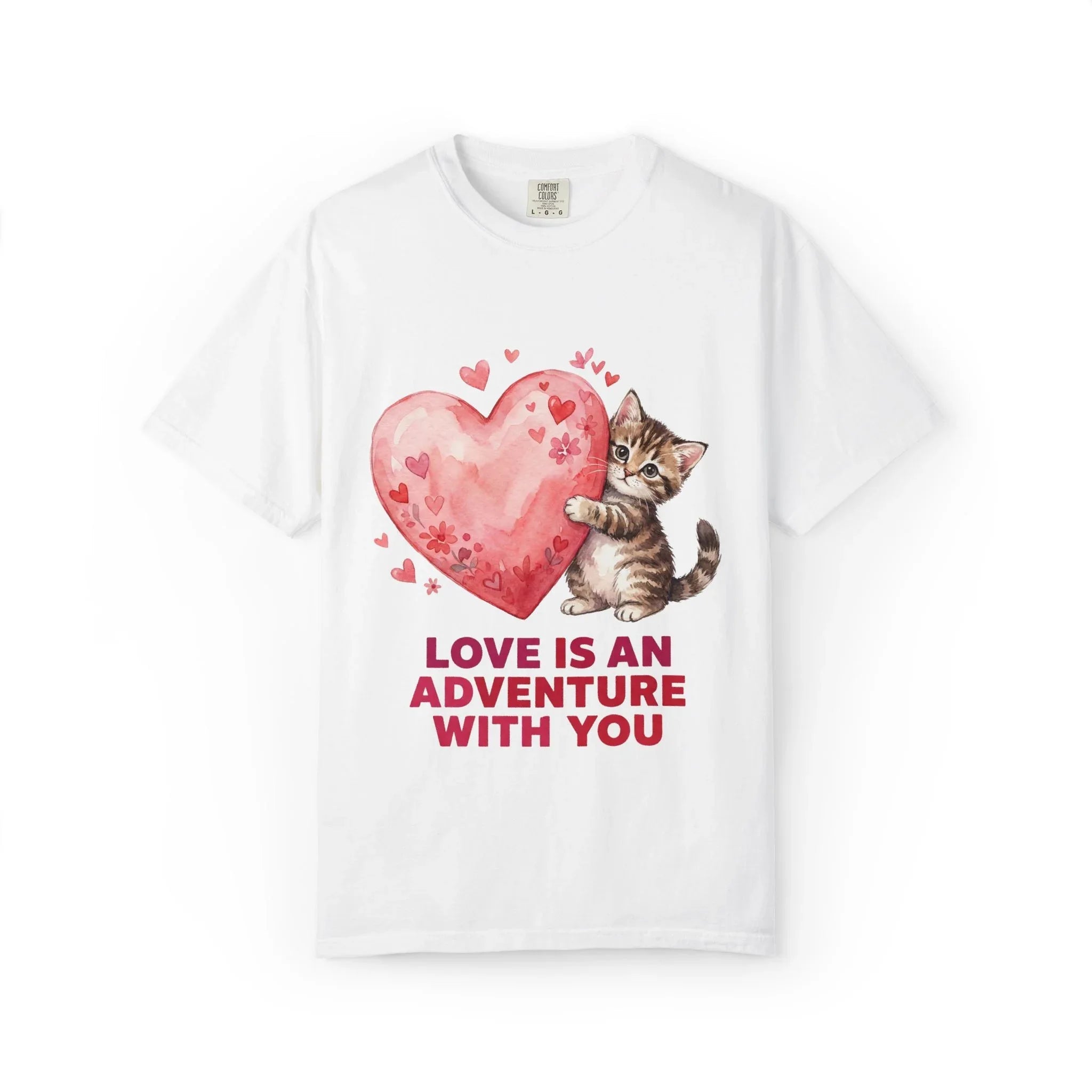 Kitten Heart T-Shirt | Love Is An Adventure With You Cute Cat Graphic Tee