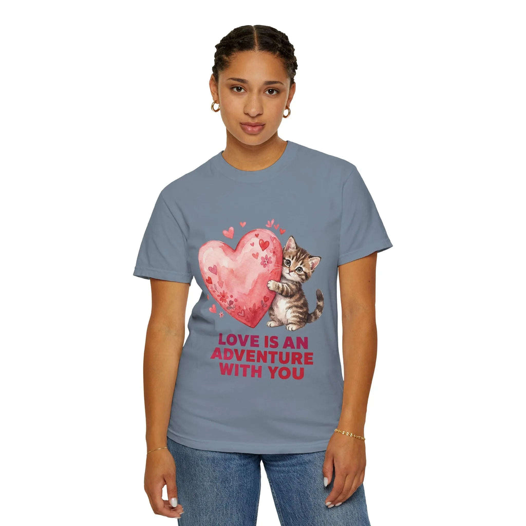 Kitten Heart T-Shirt | Love Is An Adventure With You Cute Cat Graphic Tee