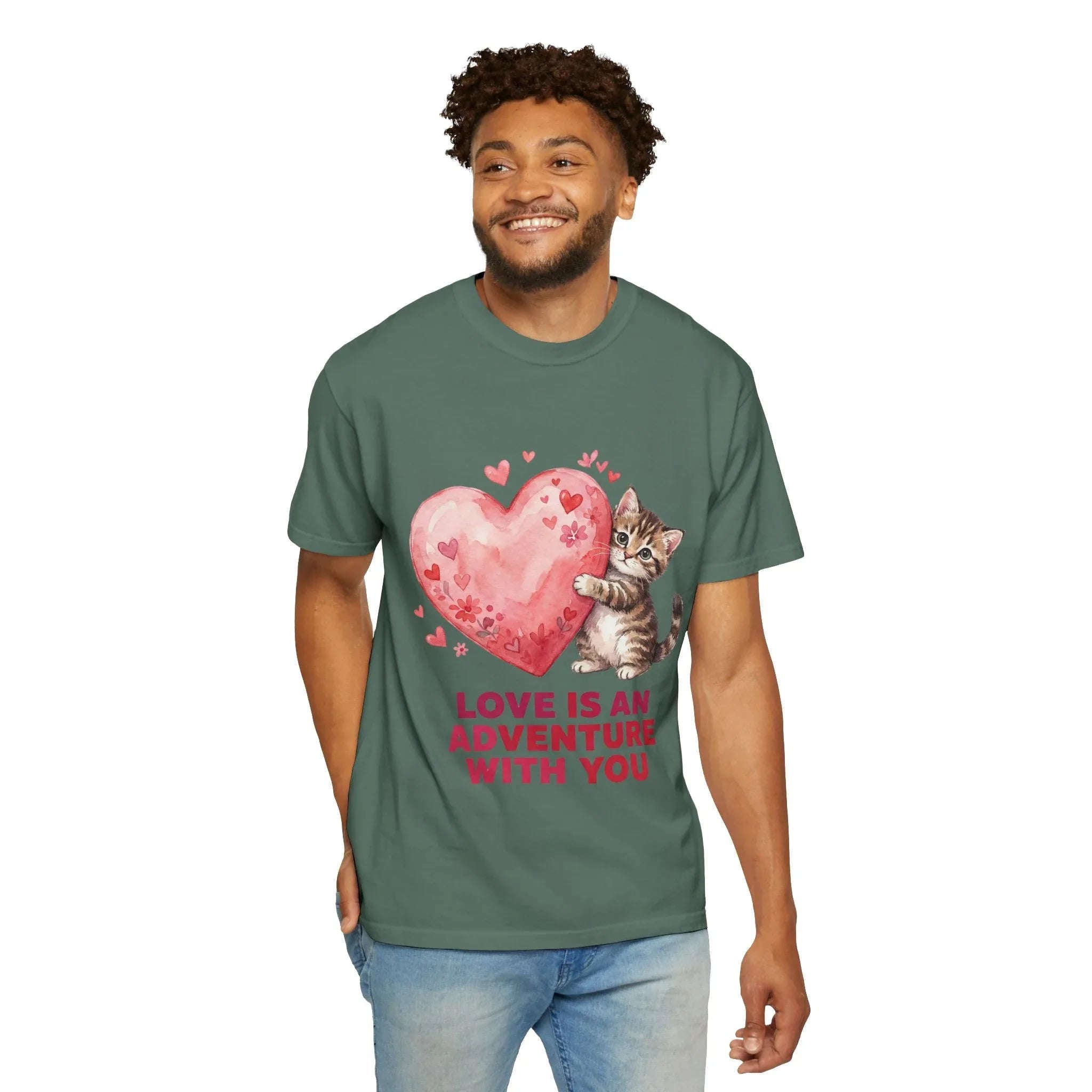 Kitten Heart T-Shirt | Love Is An Adventure With You Cute Cat Graphic Tee