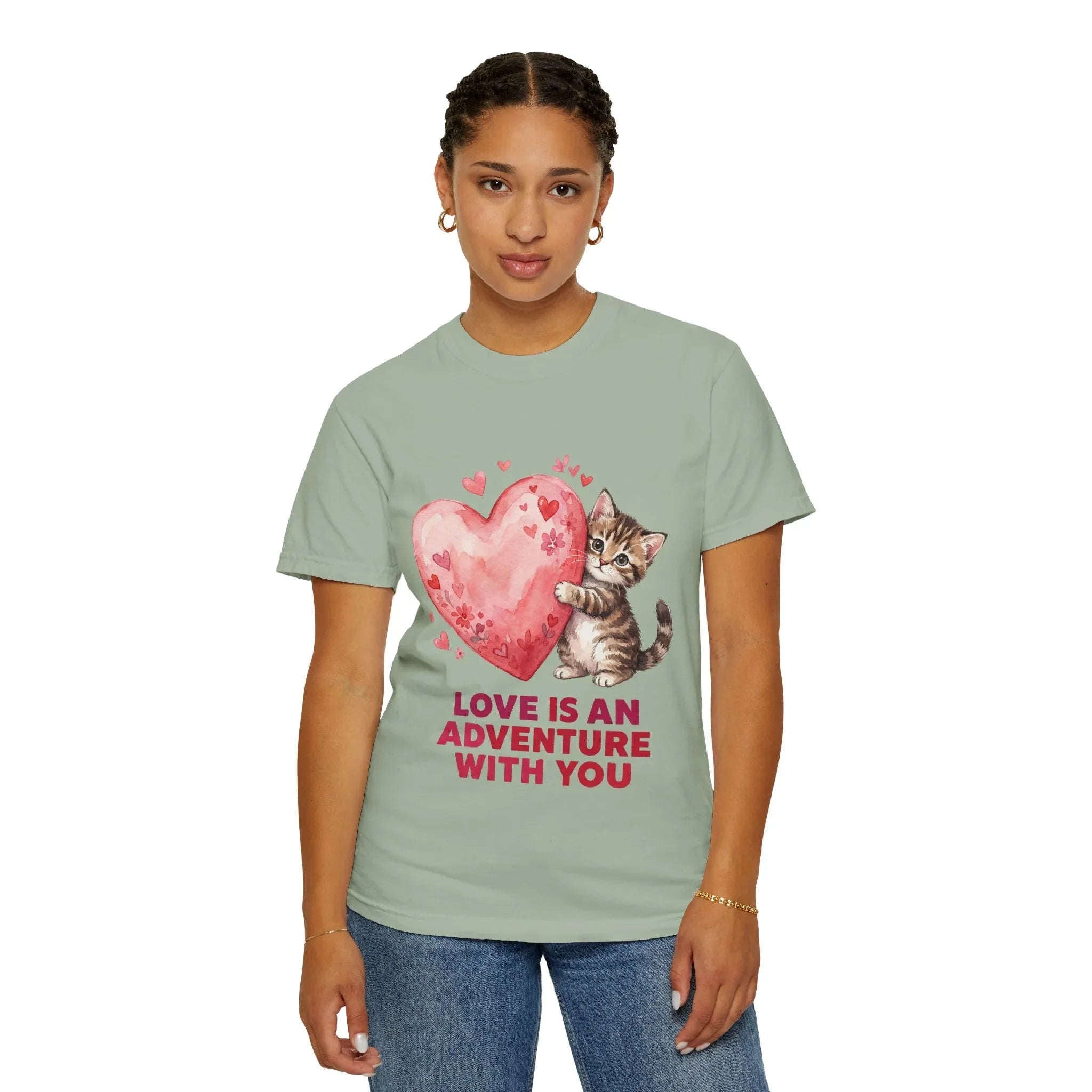 Kitten Heart T-Shirt | Love Is An Adventure With You Cute Cat Graphic Tee