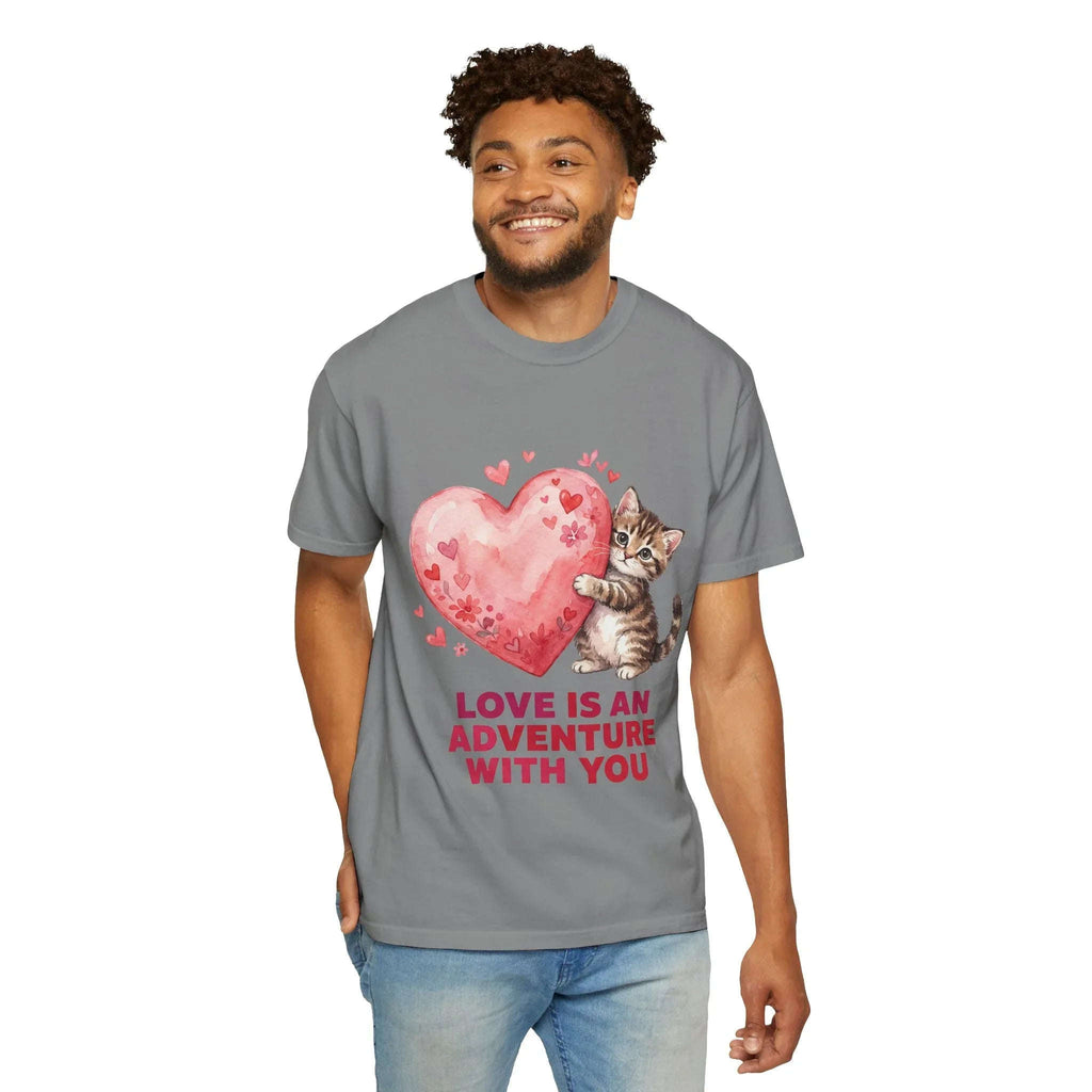 Kitten Heart T-Shirt | Love Is An Adventure With You Cute Cat Graphic Tee
