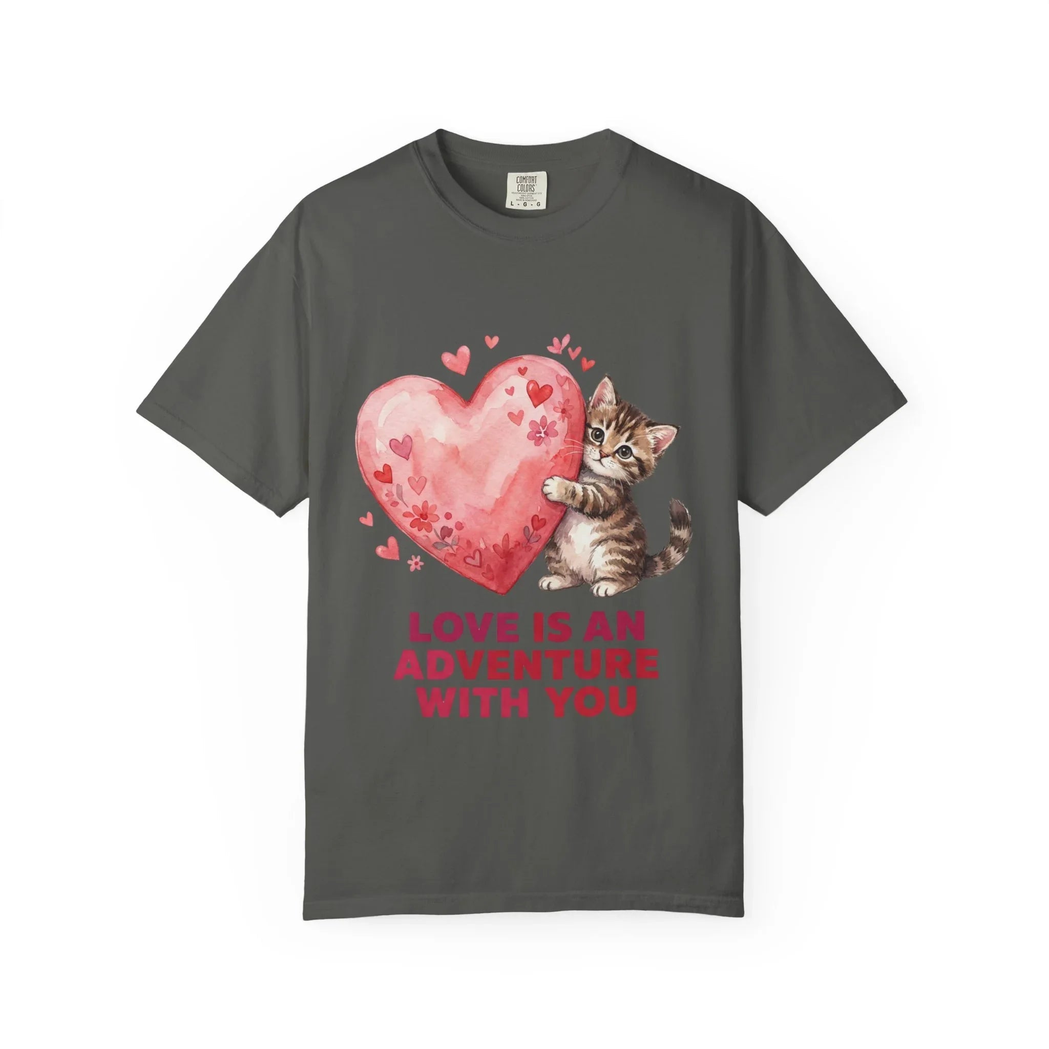 Kitten Heart T-Shirt | Love Is An Adventure With You Cute Cat Graphic Tee Pepper