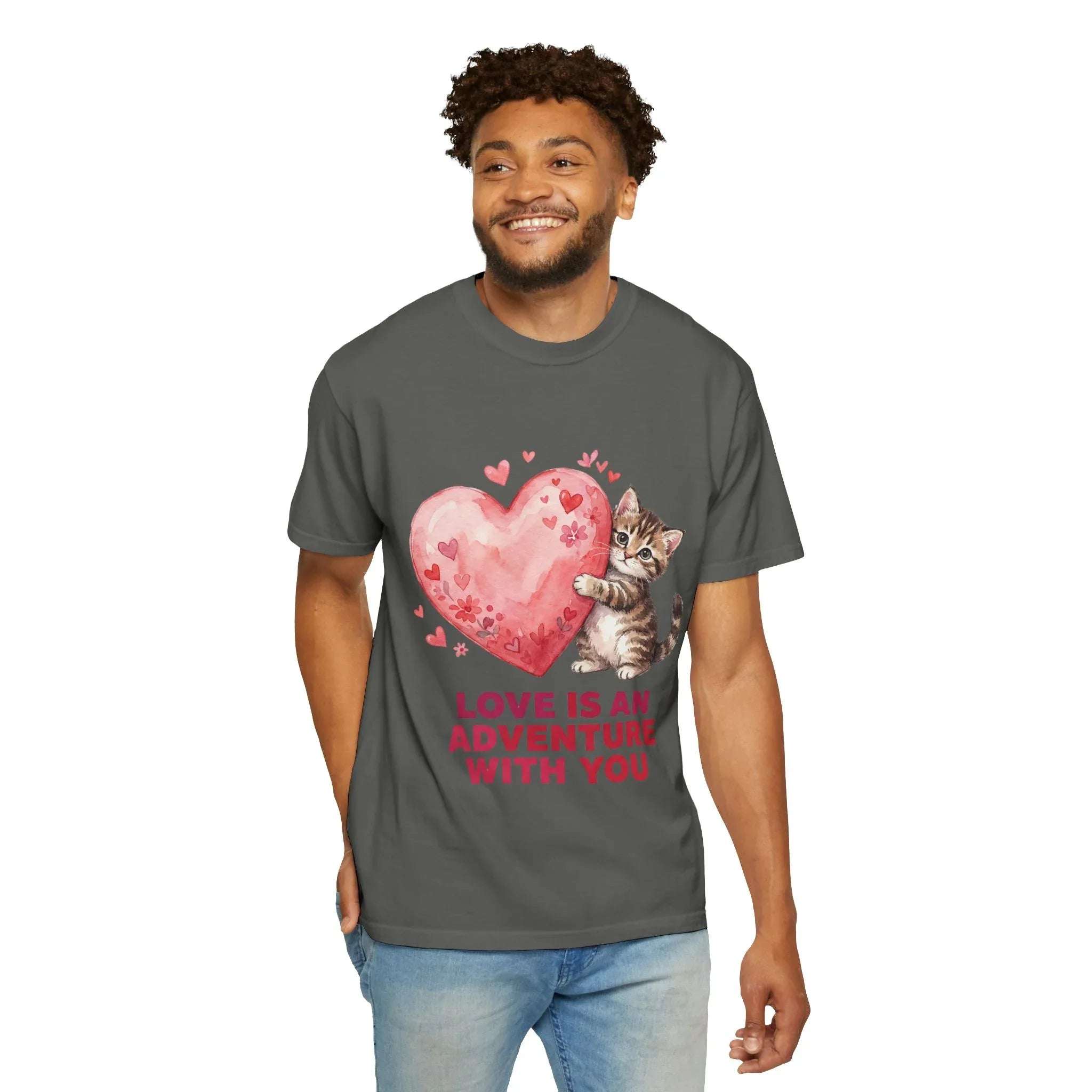 Kitten Heart T-Shirt | Love Is An Adventure With You Cute Cat Graphic Tee