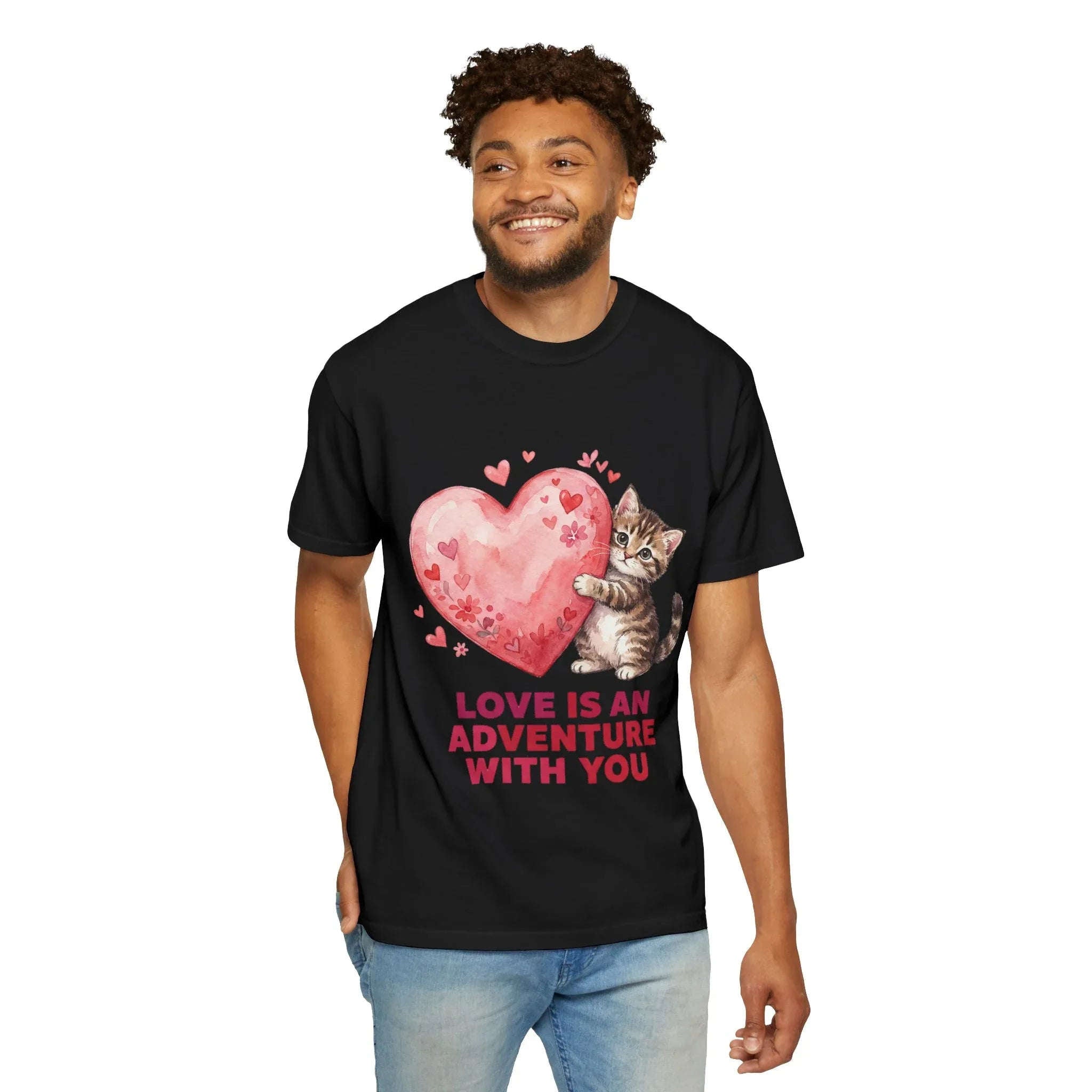 Kitten Heart T-Shirt | Love Is An Adventure With You Cute Cat Graphic Tee