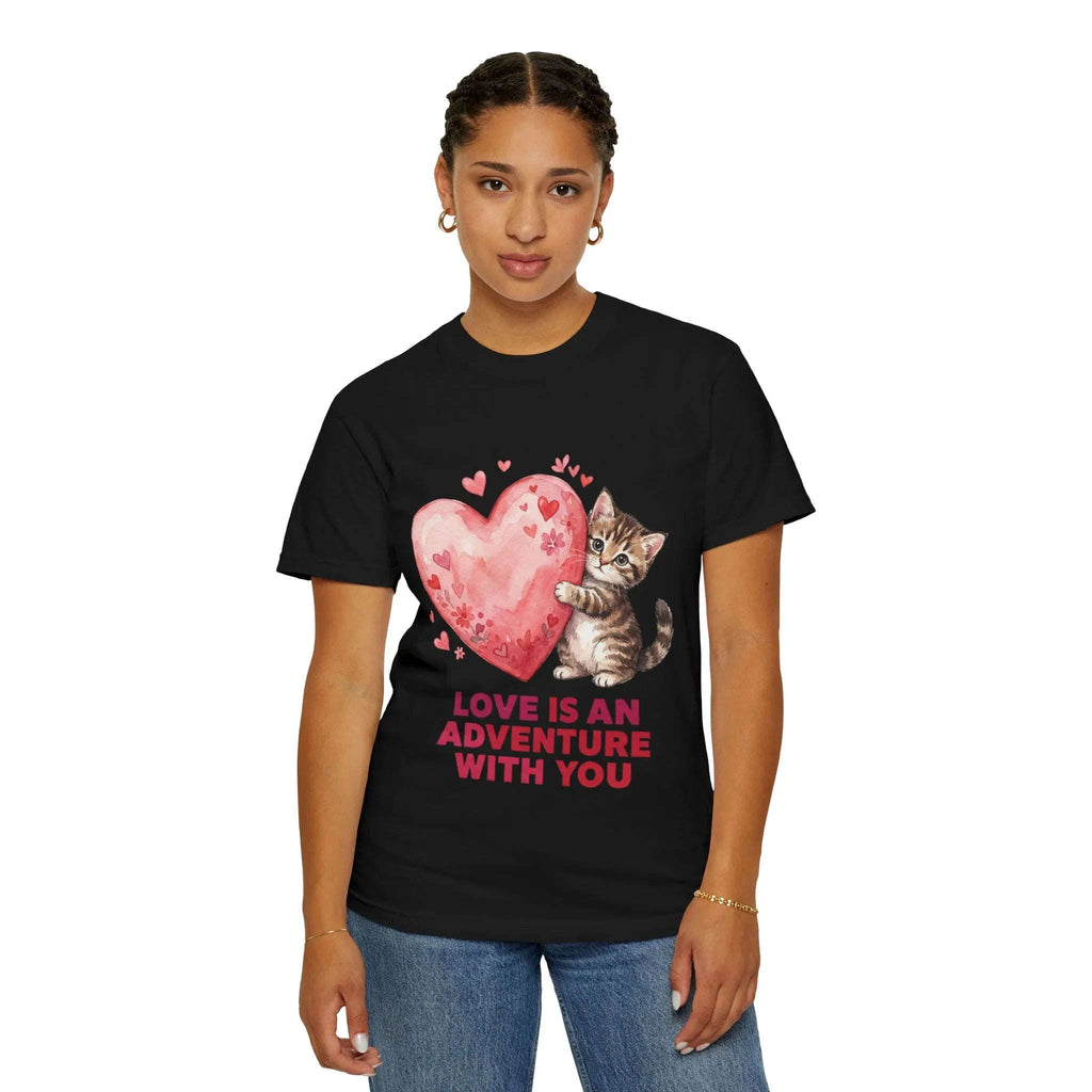 Kitten Heart T-Shirt | Love Is An Adventure With You Cute Cat Graphic Tee