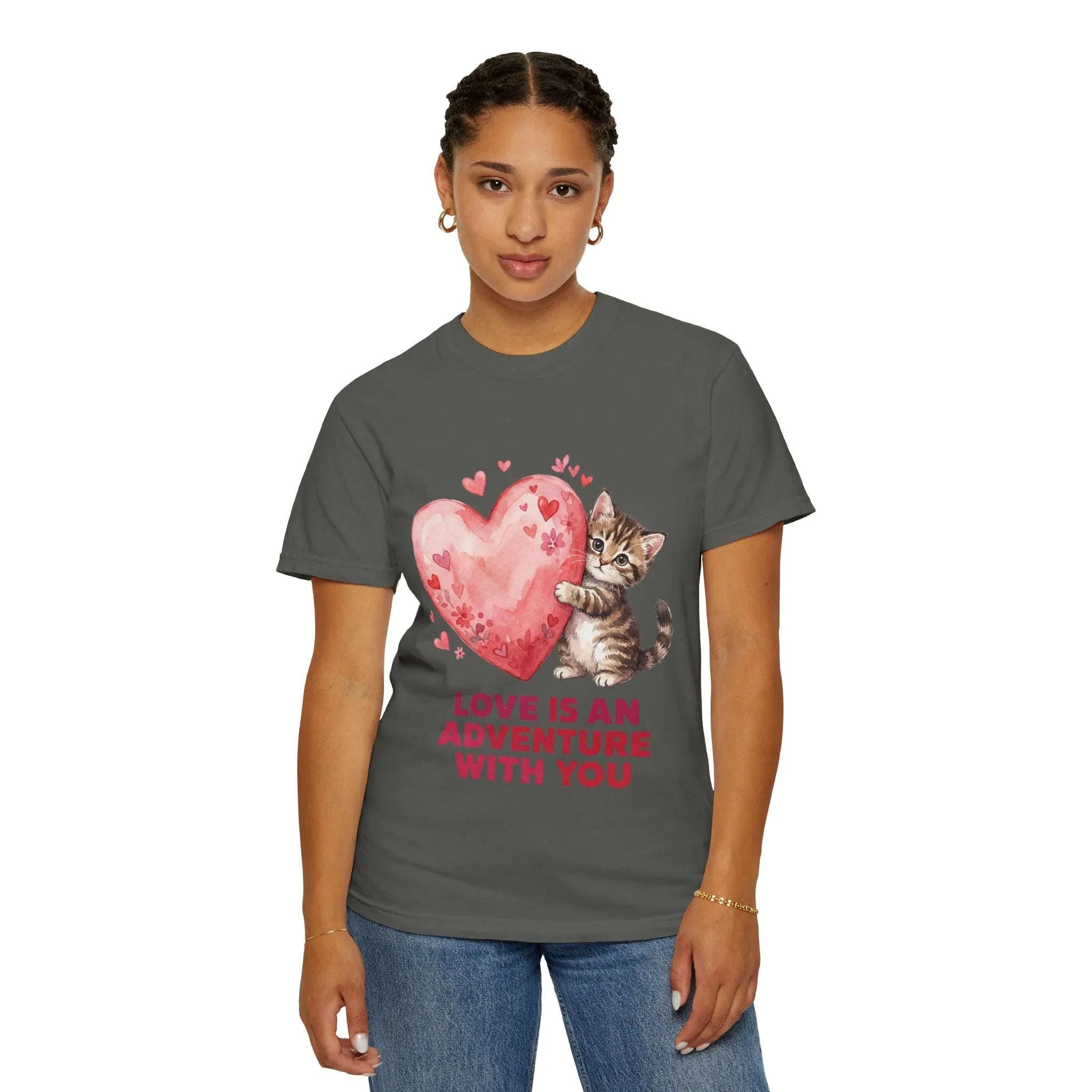 Kitten Heart T-Shirt | Love Is An Adventure With You Cute Cat Graphic Tee