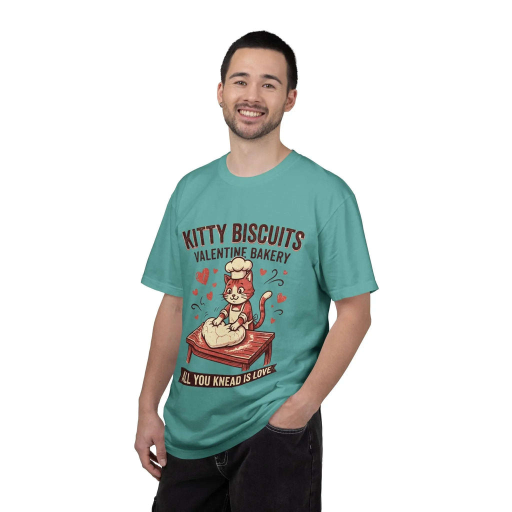 Kitty Biscuits T-Shirt | Valentine Bakery Cat All You Knead Is Love Graphic Tee